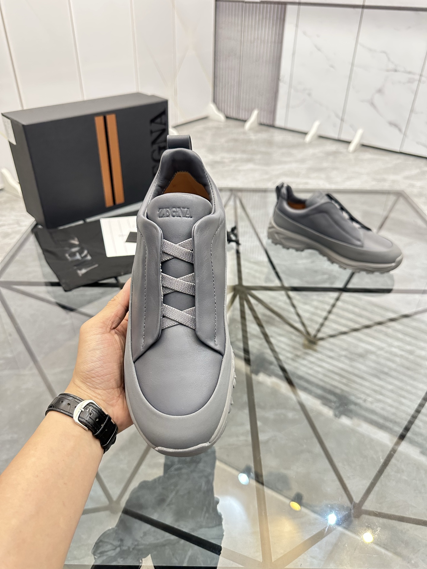 Zegna Men's Grey Leather Low-Top Sneakers, Sizes 38-47, Premium Quality 6 i1742893271282 7074 0 4