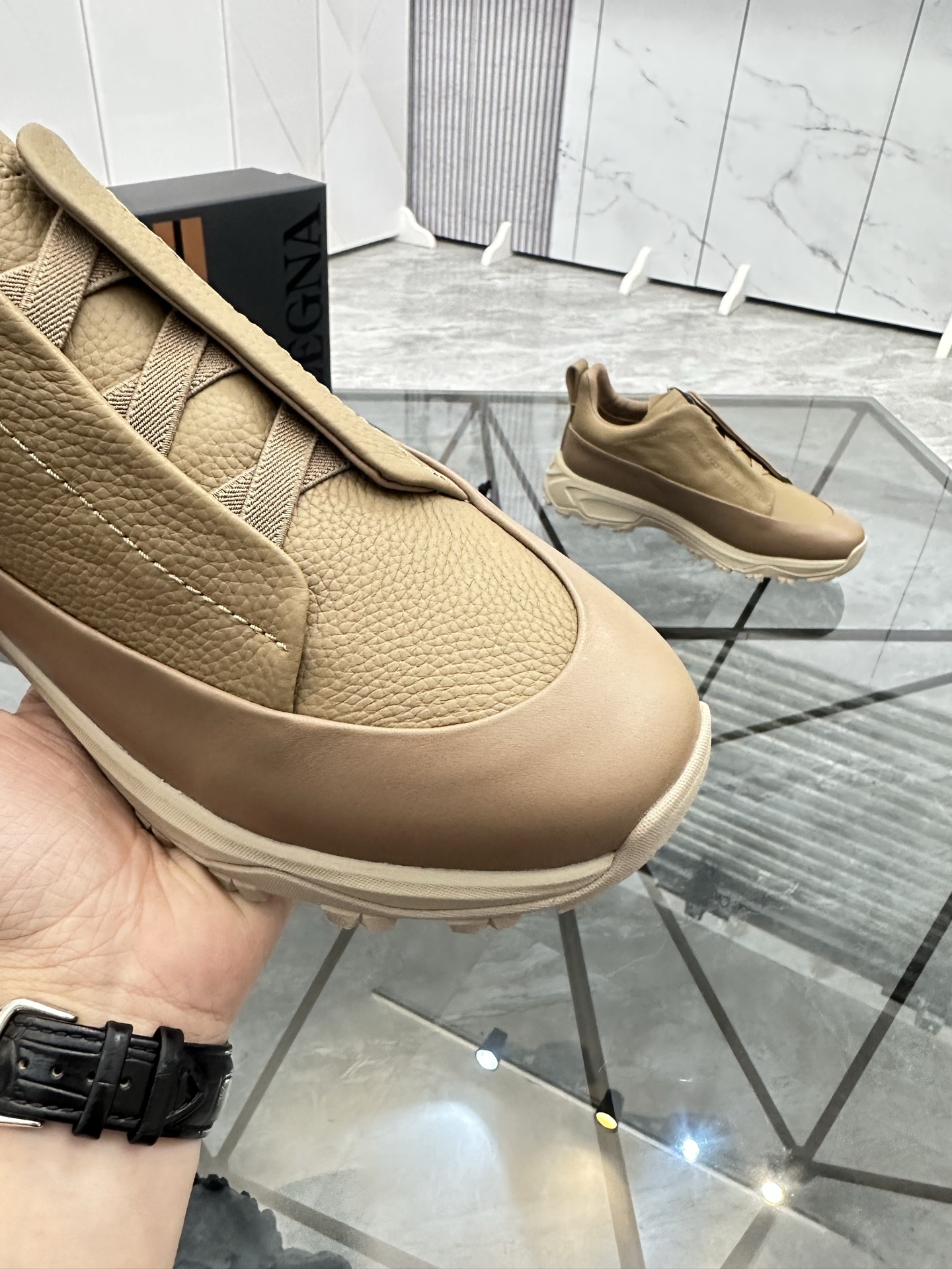 Zegna Men's Beige Leather Low-Top Casual Sneakers, Sizes 38-44 7 i1742893350636 9788 0 5