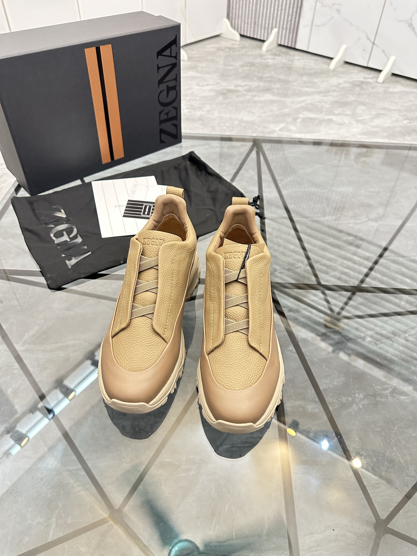 Zegna Men's Beige Leather Low-Top Casual Sneakers, Sizes 38-44 3 i1742893350646 3307 0 1