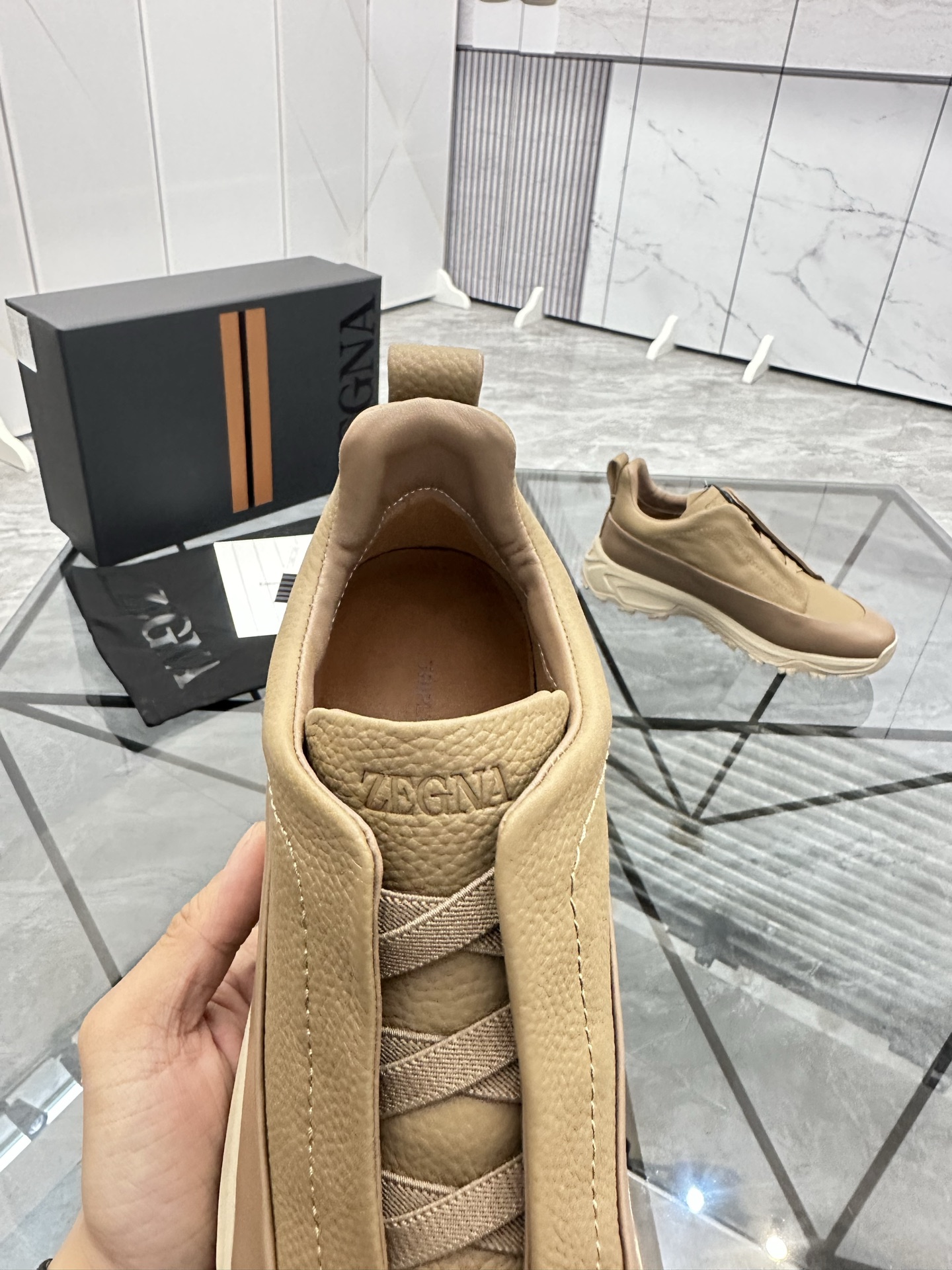 Zegna Men's Beige Leather Low-Top Casual Sneakers, Sizes 38-44 8 i1742893351627 776 0 6
