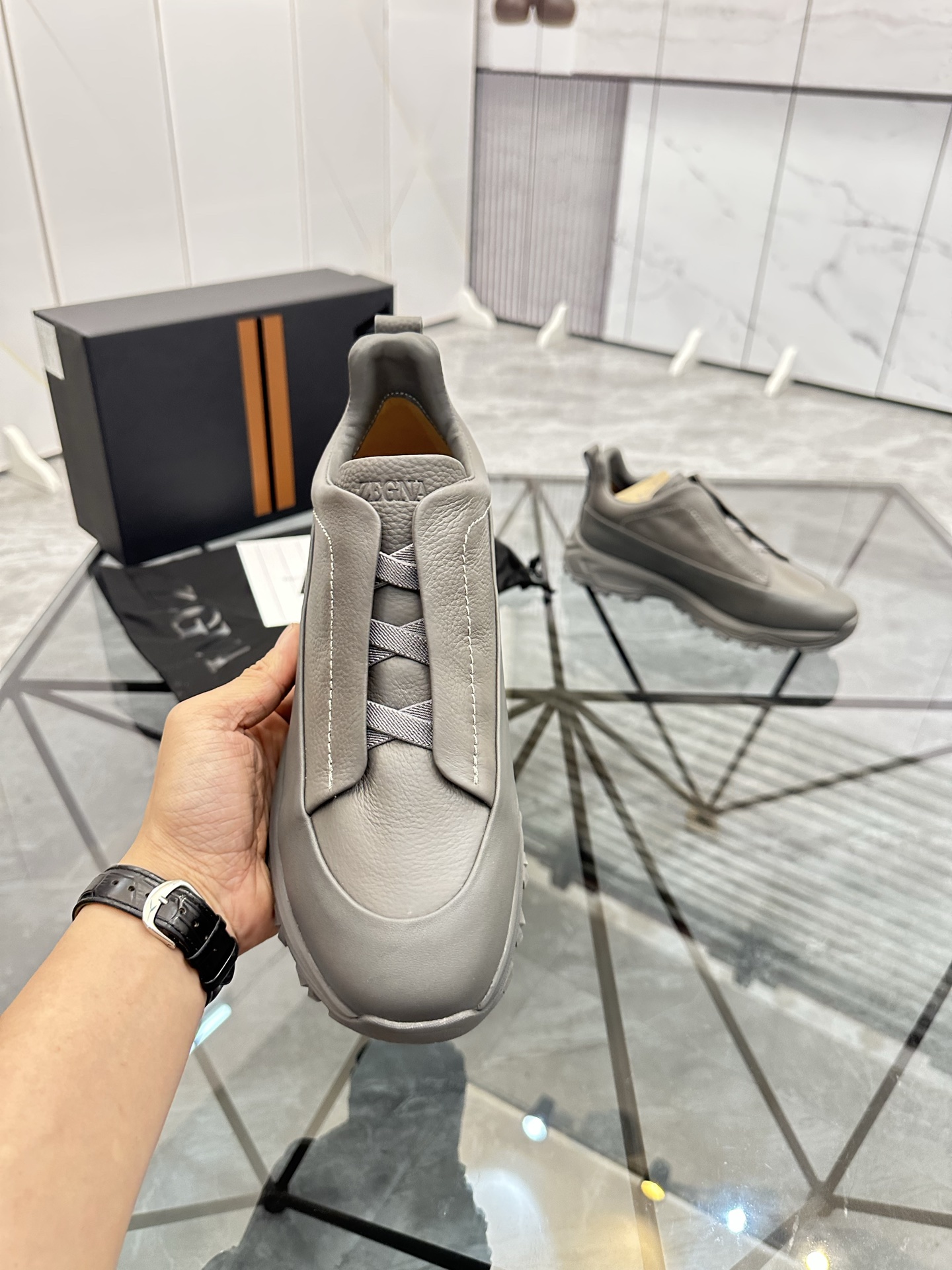 Zegna Men's Gray Leather Low-Top Sneakers: Premium Comfort & Style (Sizes 38-44) 6 i1742893362282 194 0 4