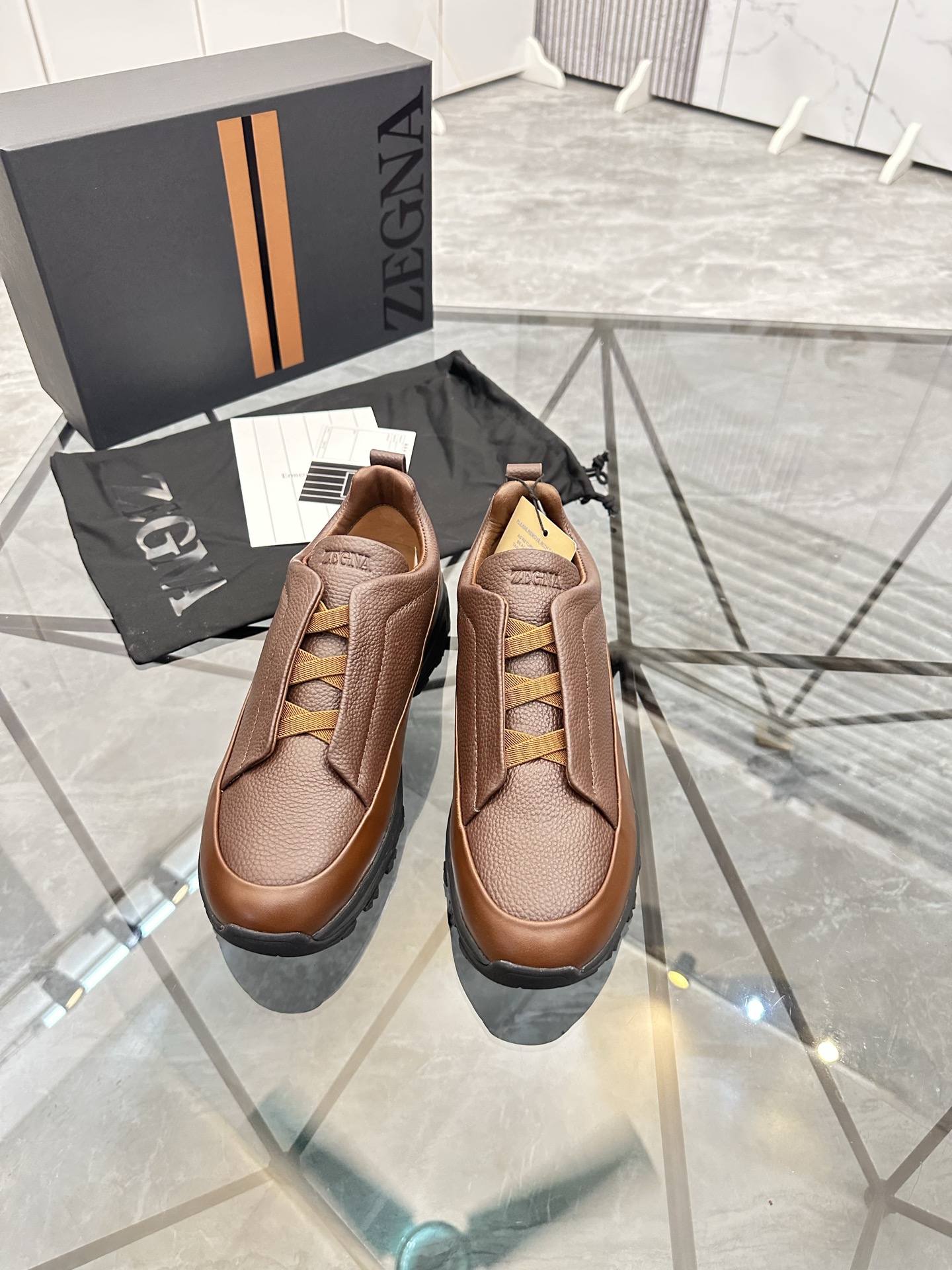 Zegna Low-Top Leather Sneakers - Brown Casual Shoes for Men 3 i1742893374569 6878 0 1