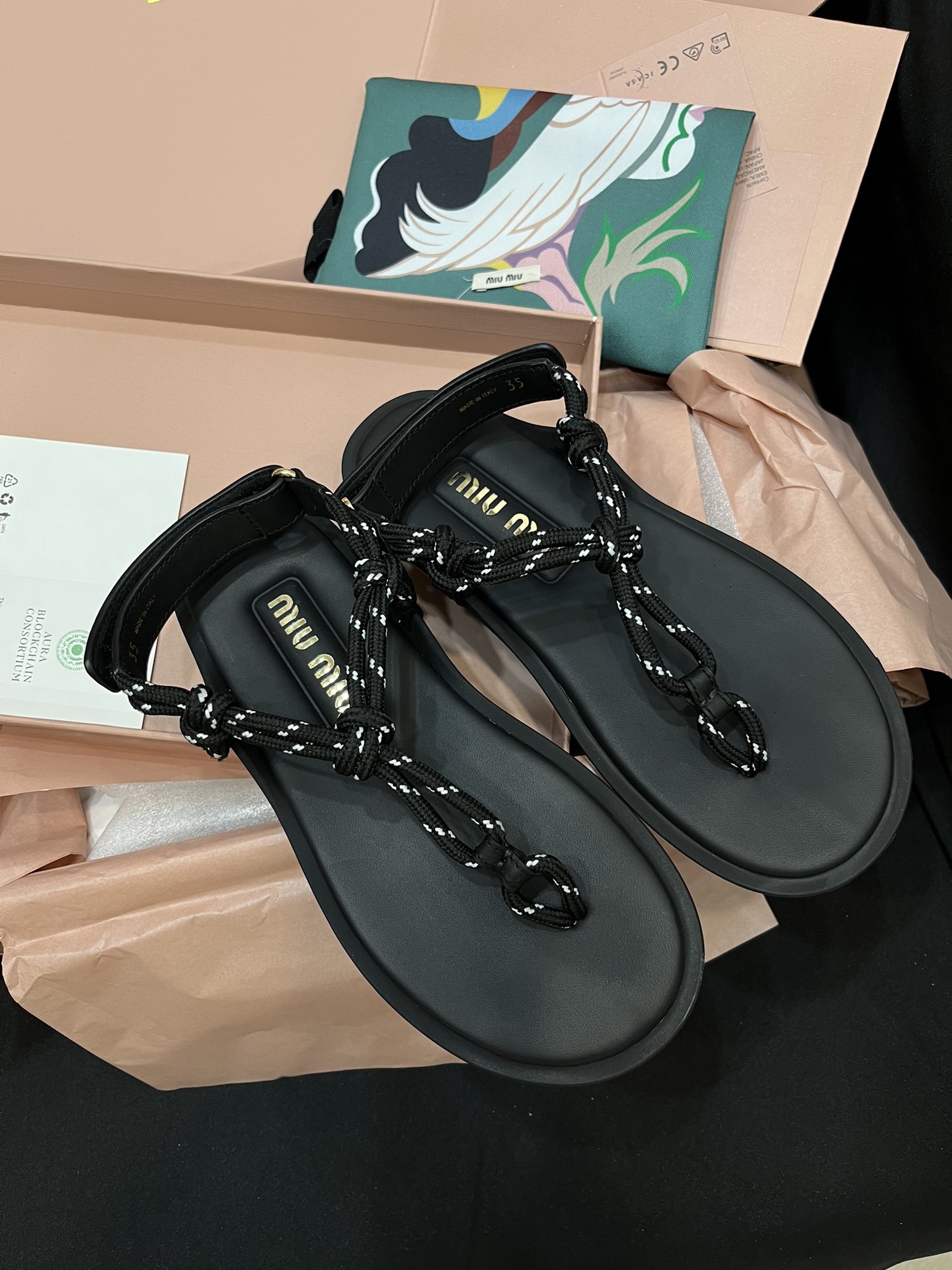 MiuMiu Sapatos Sandálias Pele de vitelo Algodão Couro vaca Borracha carneiro Colecção Primavera/Verão