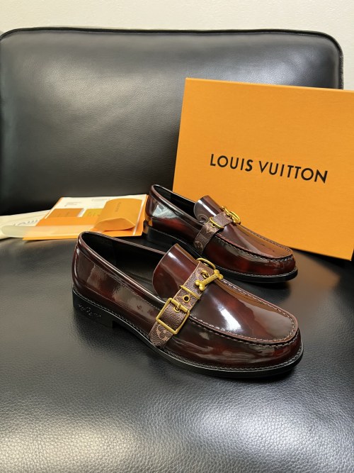 Louis Vuitton Men's Leather Loafers with Signature Buckle Detail 1 Louis Vuitton Men's Leather Loafers with Signature Buckle Detail
