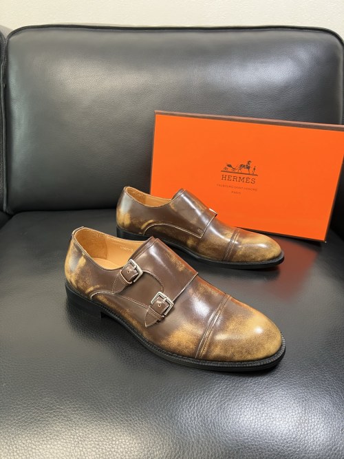 Hermes Men's Double Monk Strap Dress Shoes - Italian Leather, Brown 1 Hermes Men's Double Monk Strap Dress Shoes - Italian Leather, Brown