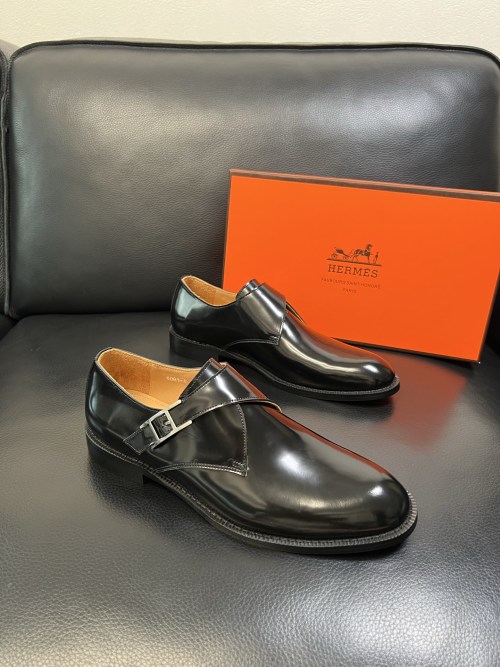 Hermes Men's Black Leather Monk Strap Dress Shoes, Authentic Design 1 Hermes Men's Black Leather Monk Strap Dress Shoes, Authentic Design