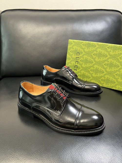 Gucci Men's Black Leather Dress Shoes with Striped Laces - Size 39-44 1 Gucci Men's Black Leather Dress Shoes with Striped Laces - Size 39-44