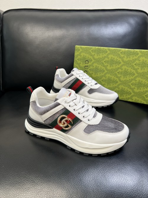 Gucci Men's White Leather and Fabric Sneakers with Interlocking G Logo 11 Gucci Men's White Leather and Fabric Sneakers with Interlocking G Logo