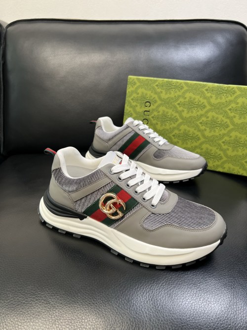 Gucci Men's Gray Leather & Fabric Sneakers with Iconic GG Logo Size 39-44 1 Gucci Men's Gray Leather & Fabric Sneakers with Iconic GG Logo Size 39-44