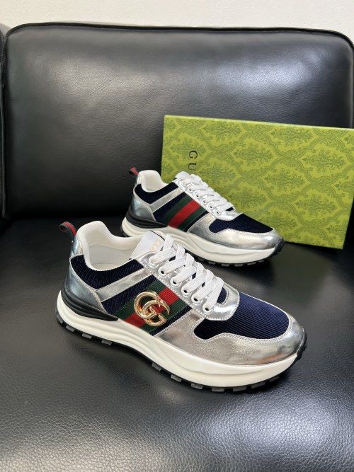 Gucci Men's Leather & Fabric Sneakers with Iconic Stripe and Logo Detail