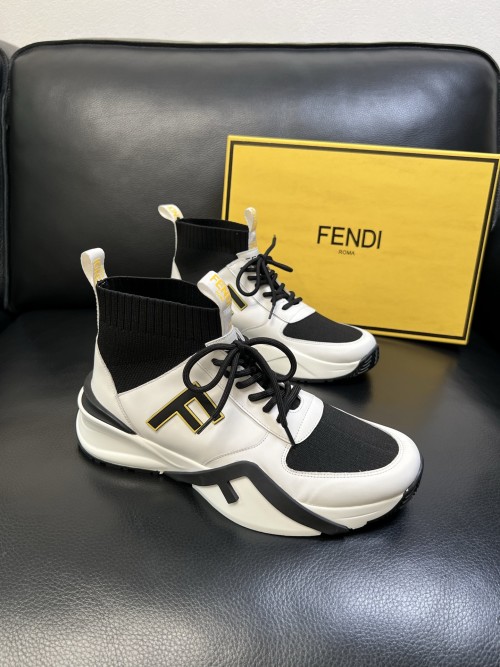 Fendi Men's Fly Knit High Top Sneakers, Italian Leather, Breathable & Comfortable 1 Fendi Men's Fly Knit High Top Sneakers, Italian Leather, Breathable & Comfortable