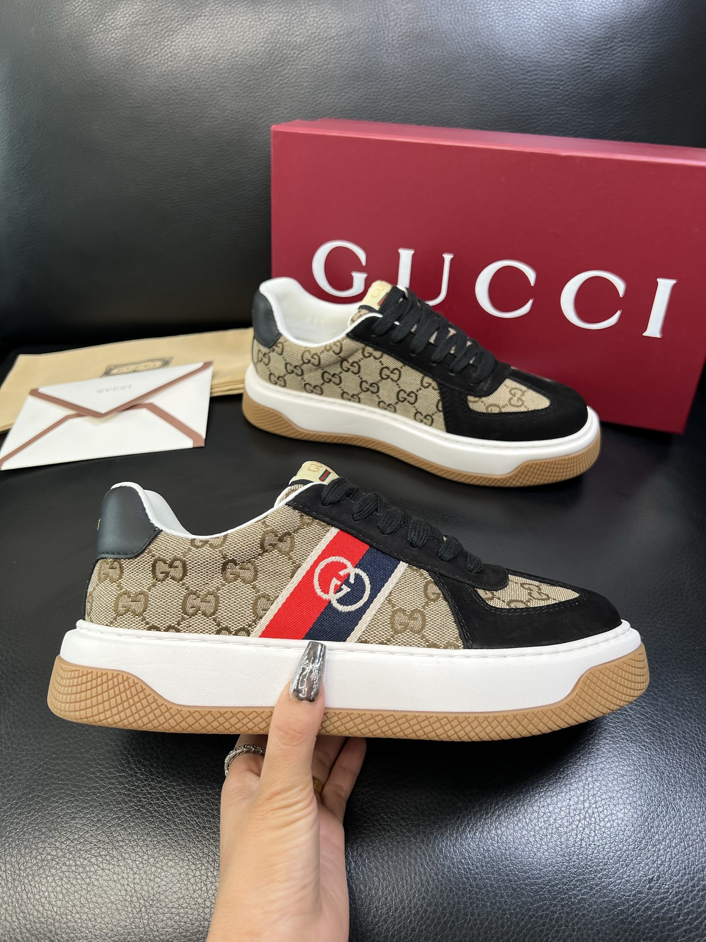 Gucci 高品质 顶级工艺品 古奇 专柜新款原厂配置，意大利进口牛皮搭配印花布面料，进口牛皮内里垫，透