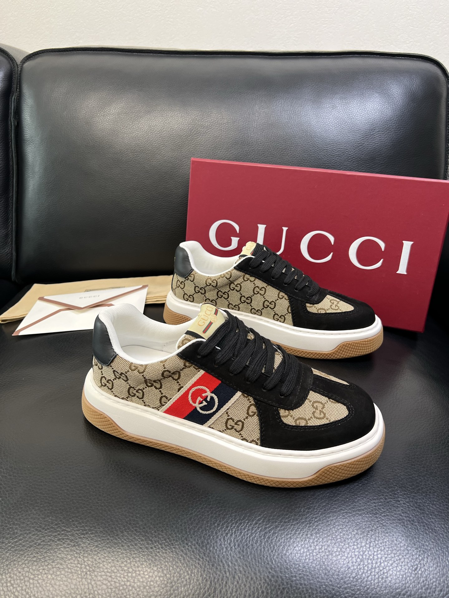 Gucci 高品质 顶级工艺品 古奇 专柜新款原厂配置，意大利进口牛皮搭配印花布面料，进口牛皮内里垫，透