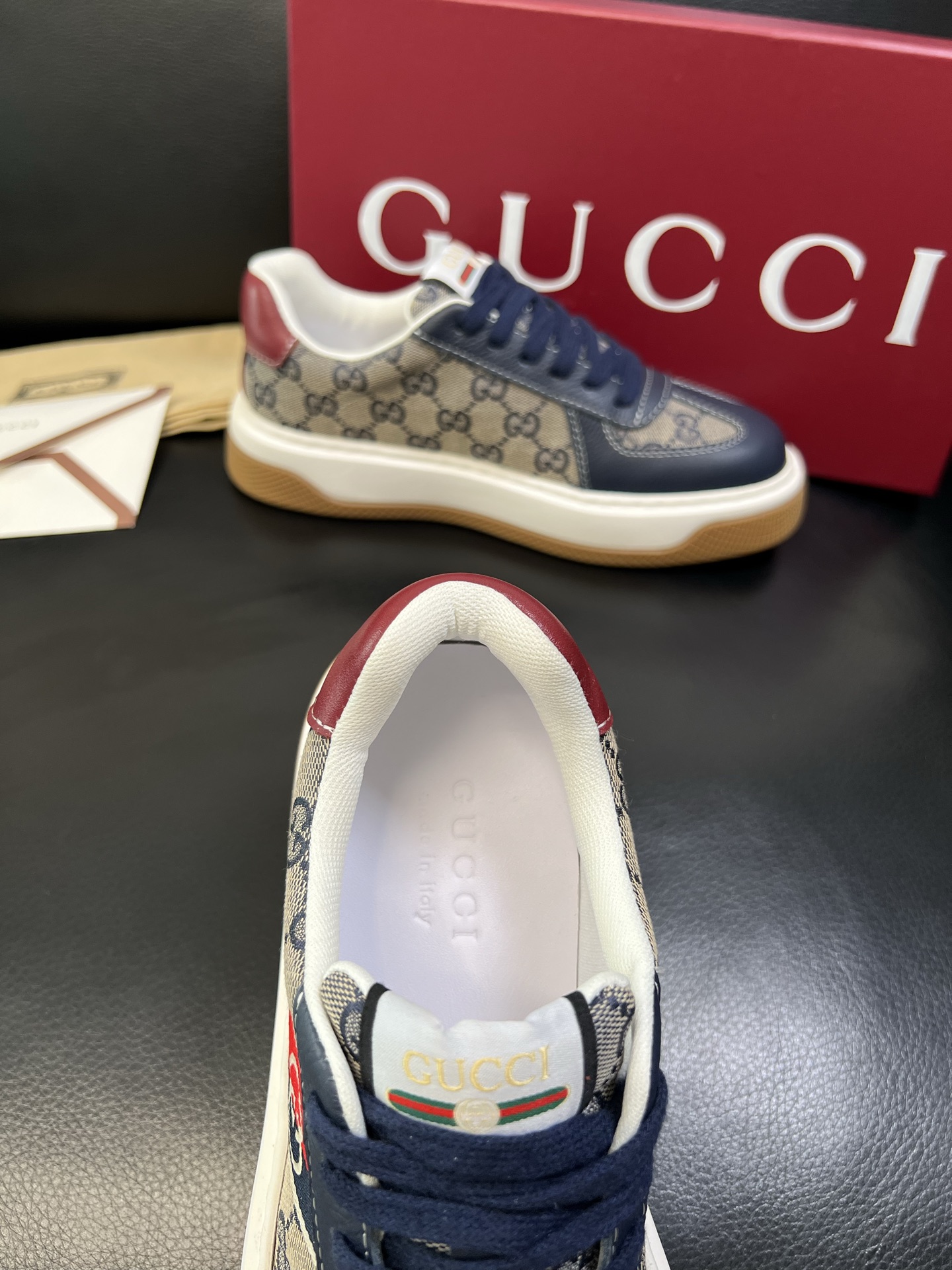 Gucci 高品质 顶级工艺品 古奇 专柜新款原厂配置，意大利进口牛皮搭配印花布面料，进口牛皮内里垫，透