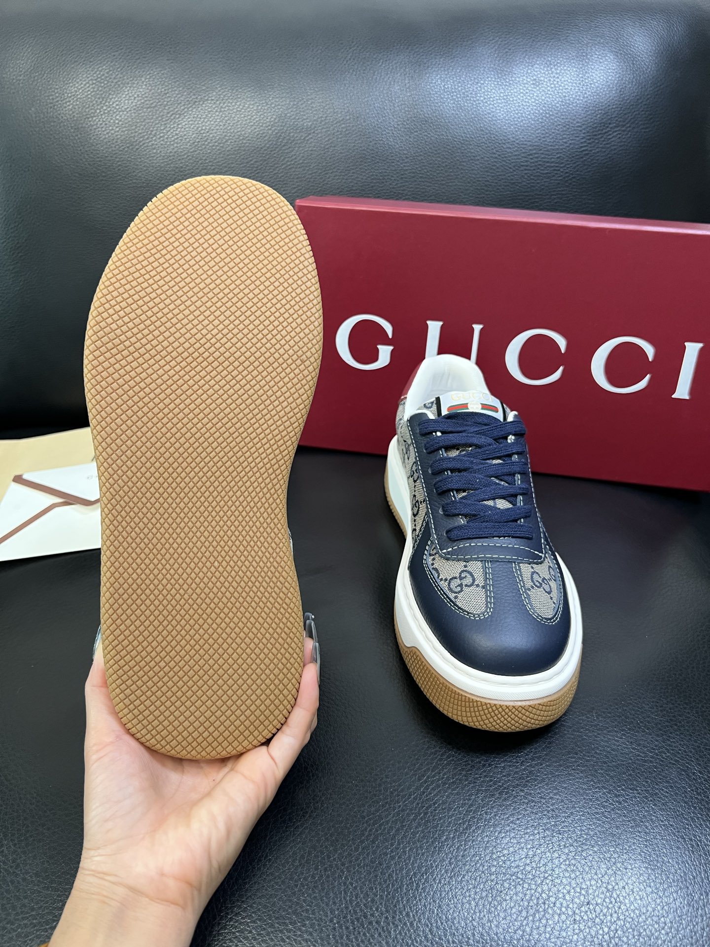Gucci 高品质 顶级工艺品 古奇 专柜新款原厂配置，意大利进口牛皮搭配印花布面料，进口牛皮内里垫，透