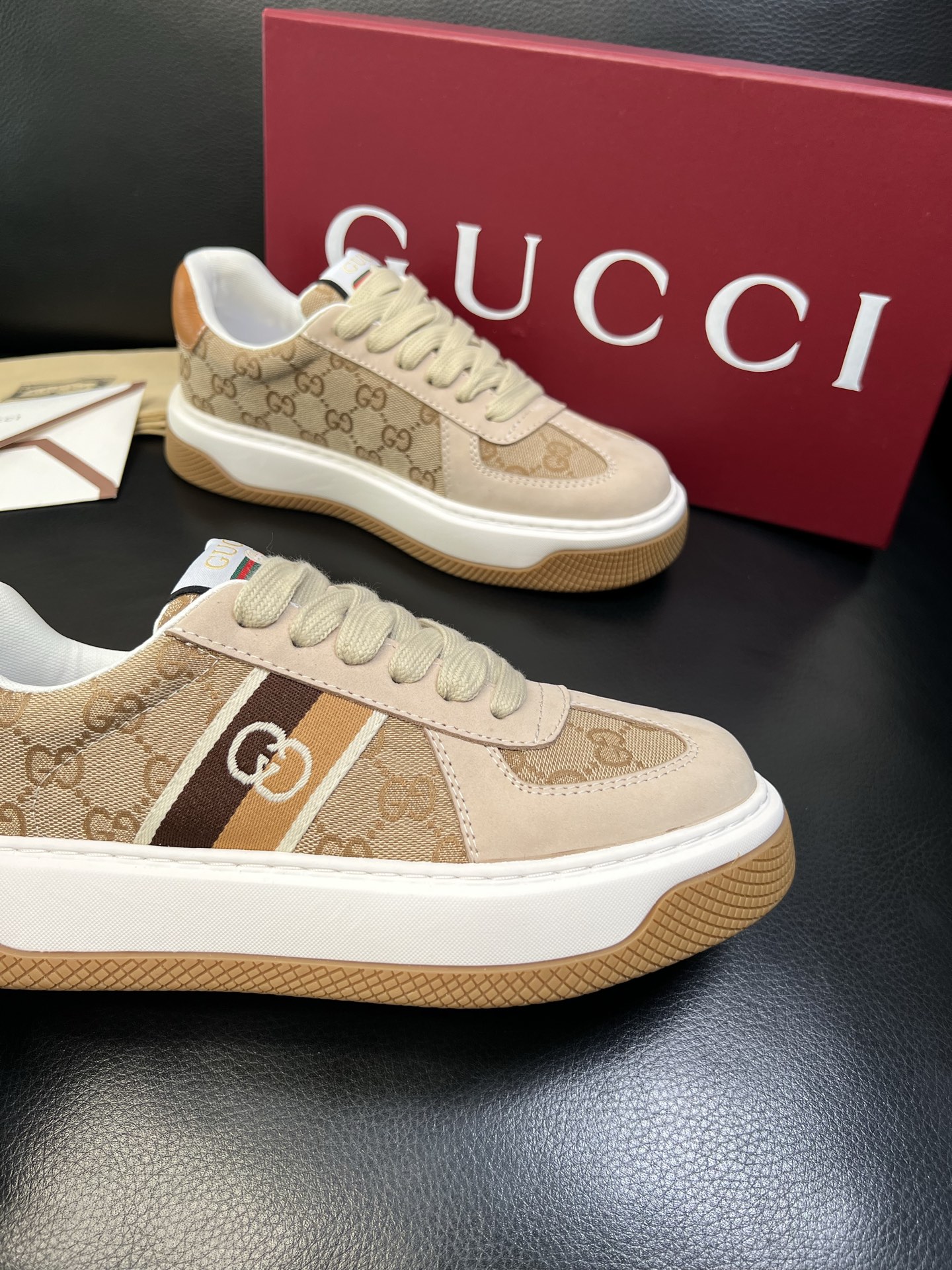 Gucci 高品质 顶级工艺品 古奇 专柜新款原厂配置，意大利进口牛皮搭配印花布面料，进口牛皮内里垫，透