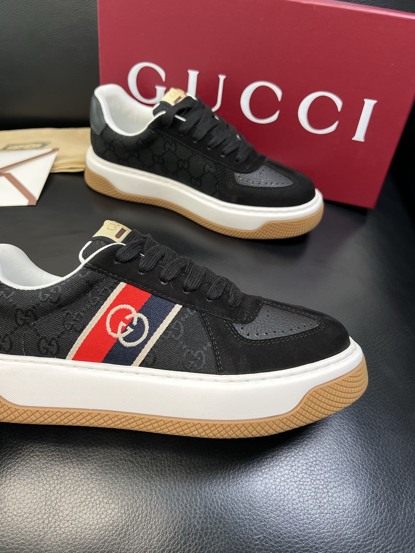 Gucci 高品质 顶级工艺品 古奇 专柜新款原厂配置，意大利进口牛皮搭配印花布面料，进口牛皮内里垫，透