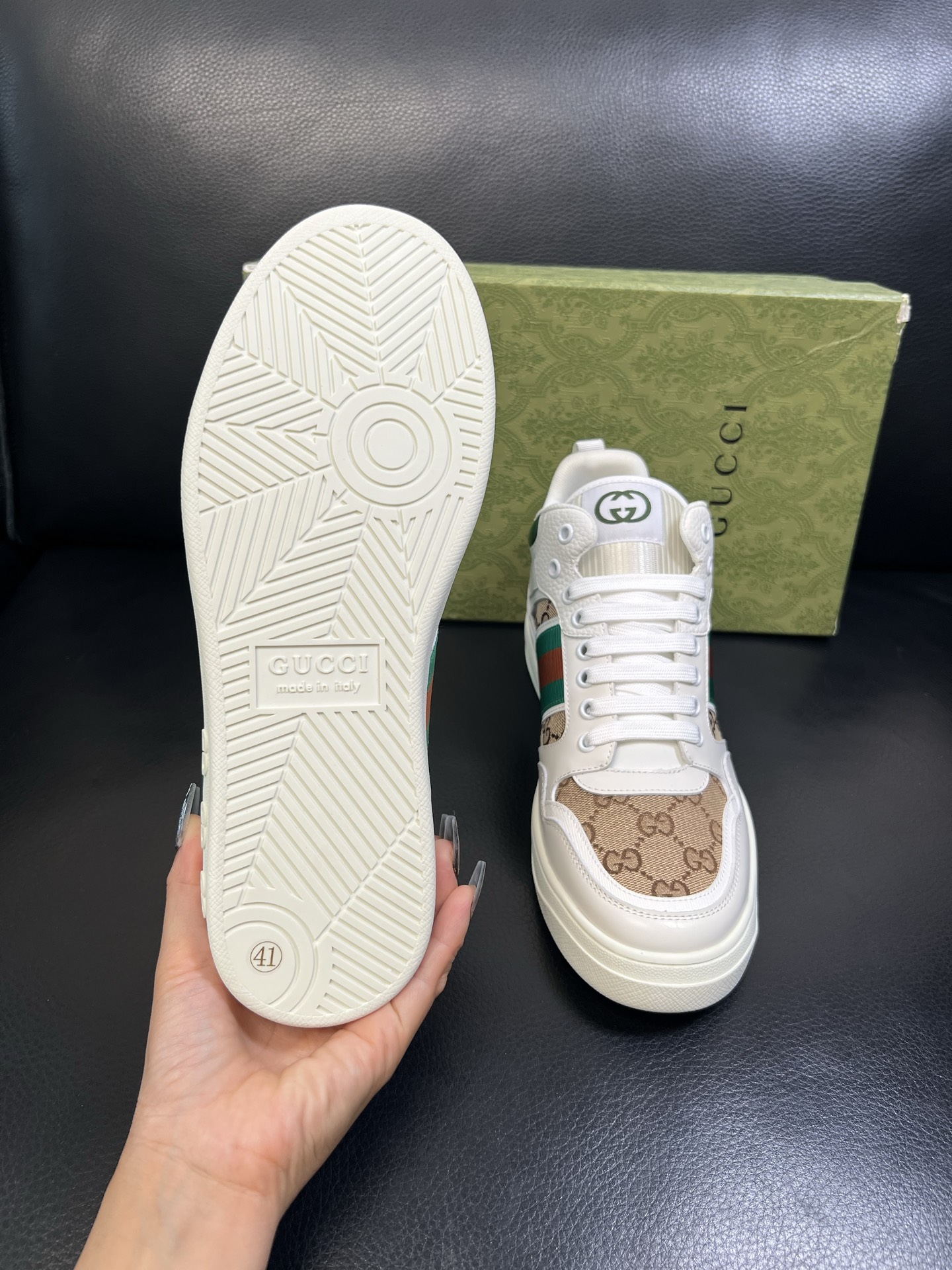 Gucci 高品质 顶级工艺品 古奇 专柜新款原厂配置，意大利进口牛皮搭配印花面料，进口牛皮内里垫，透气