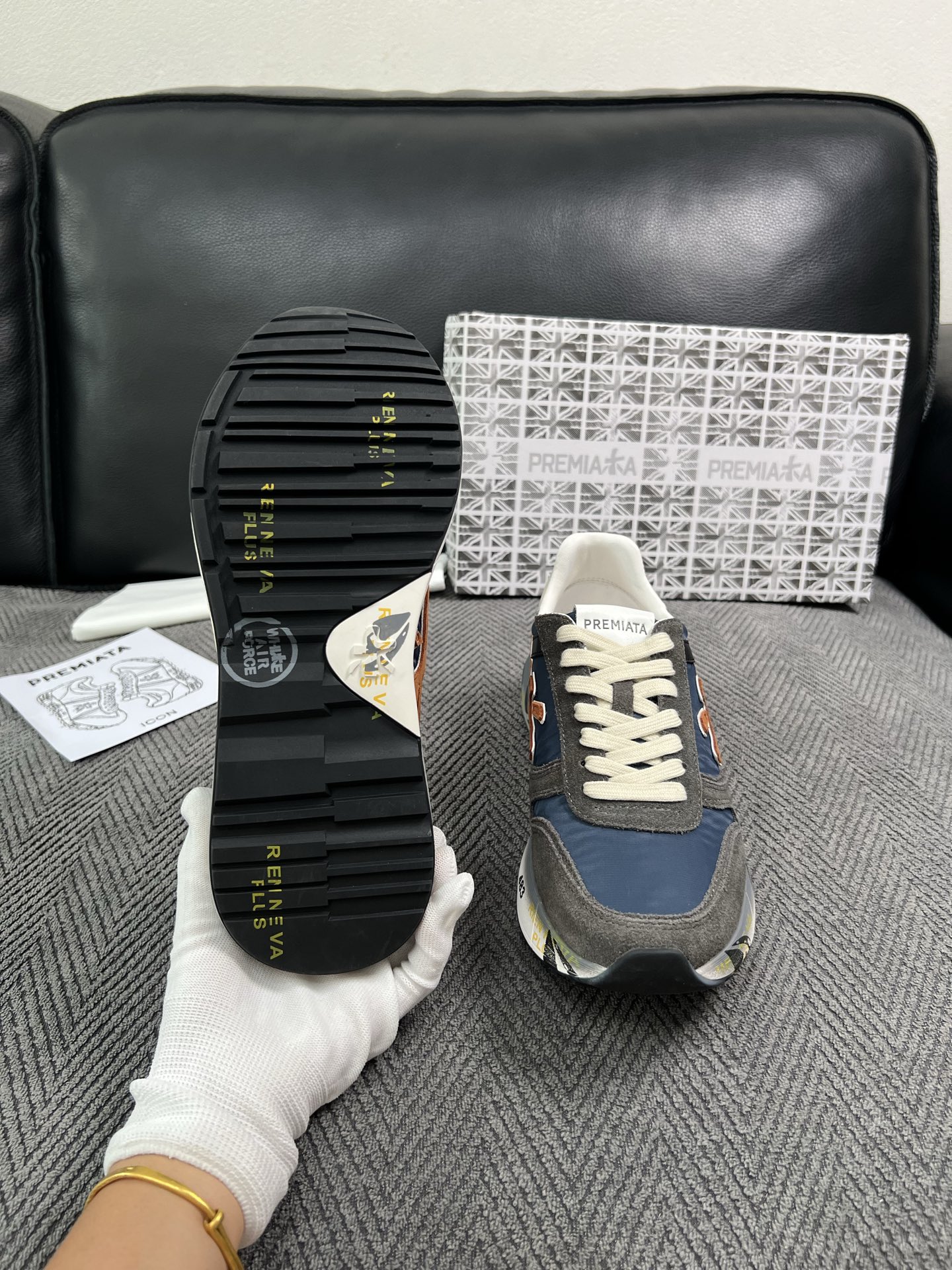 PRMAMITA 高品质  顶级工艺品  普拉米亚达 男士运动鞋专柜同步，鞋面意大利原版进口牛皮搭配网布面料，进口柔软牛