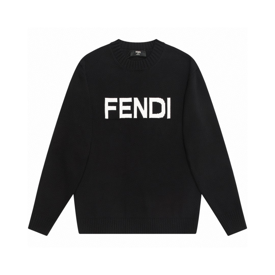 FENDI Logo Sweater with Floral Embroidery in Black and White, S-XL Sizes - 图片 1