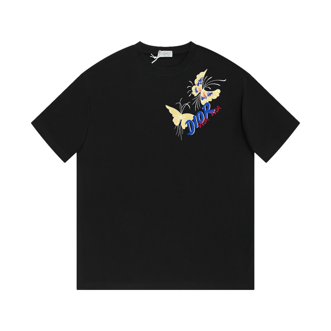 Dior 2025SS Printed Butterfly T-Shirt - Short Sleeve, Unisex, Casual Style