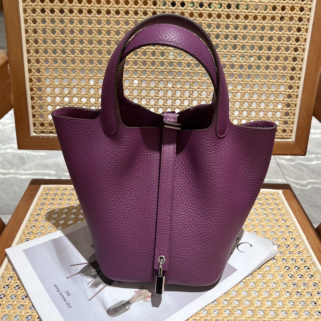 NO:811759,Vegetable basket 18 TC cowhide, sea anemone purple, all steel hardware, wax wire production, gold and silver buckle, Hermes, hermes, cowhide, Hermes,19860909菜篮子18 TC牛皮 海葵紫 全钢五金 蜡线制作 金银扣,爱马仕,hermes,cowhide,Hermes,,Bag