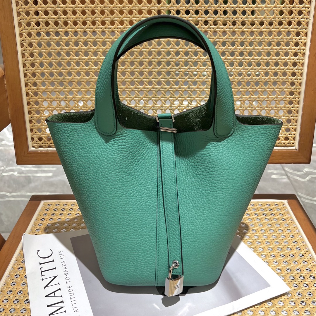 NO:811743,Vegetable basket 18 TC cowhide, Verona green, all-steel hardware, wax wire production, gold and silver buckle [in stock], Hermes, hermes, cowhide, Hermes,19860909菜篮子18 TC牛皮 维罗纳绿 全钢五金 蜡线制作 金银扣【现货】,爱马仕,hermes,cowhide,Hermes,,Bag