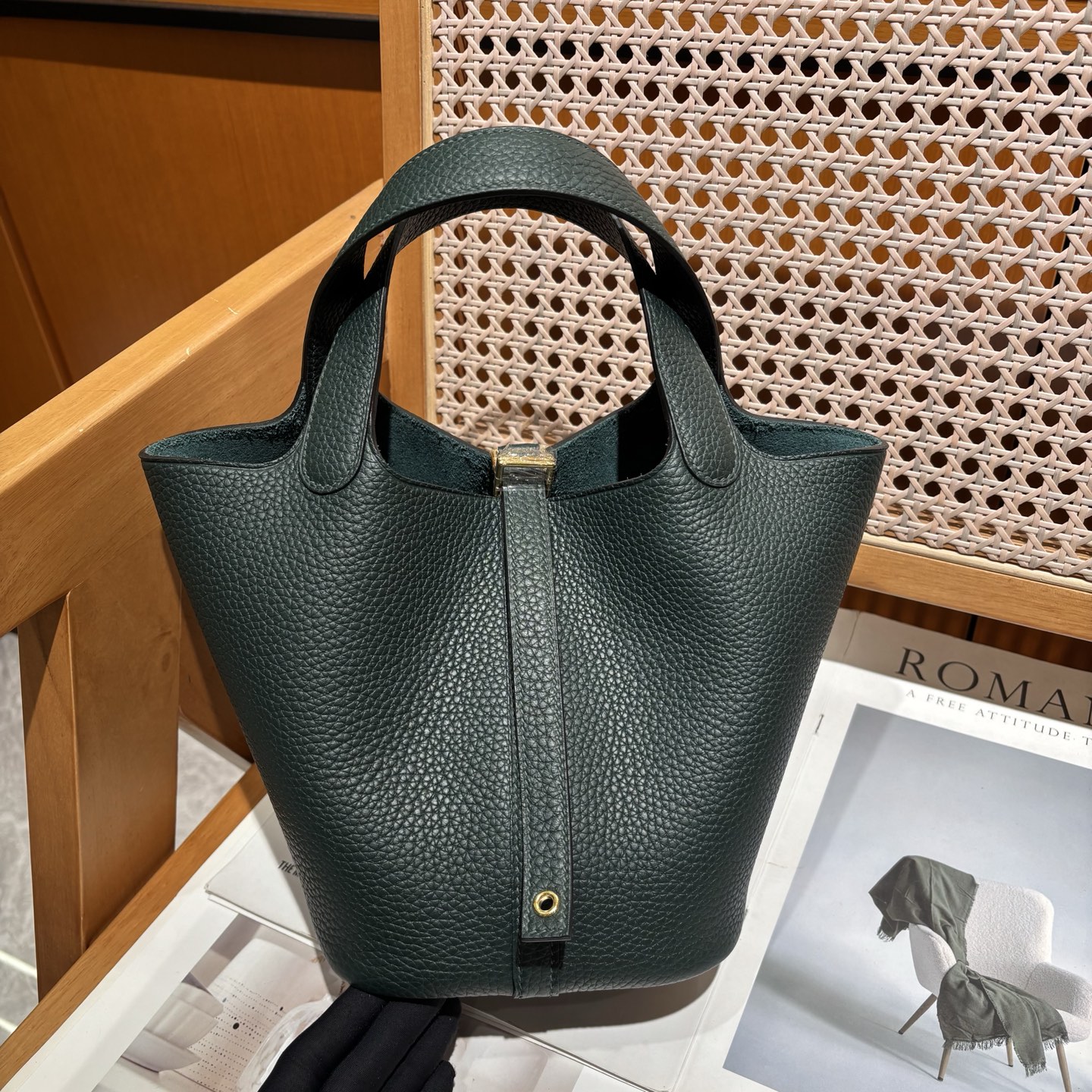 NO:811716,Vegetable basket icotin 18 TC leather pine green, Hermes, hermes, Hermes,19860909菜篮子 icotin 18 TC皮 松柏绿,爱马仕,hermes,Hermes,,Bag