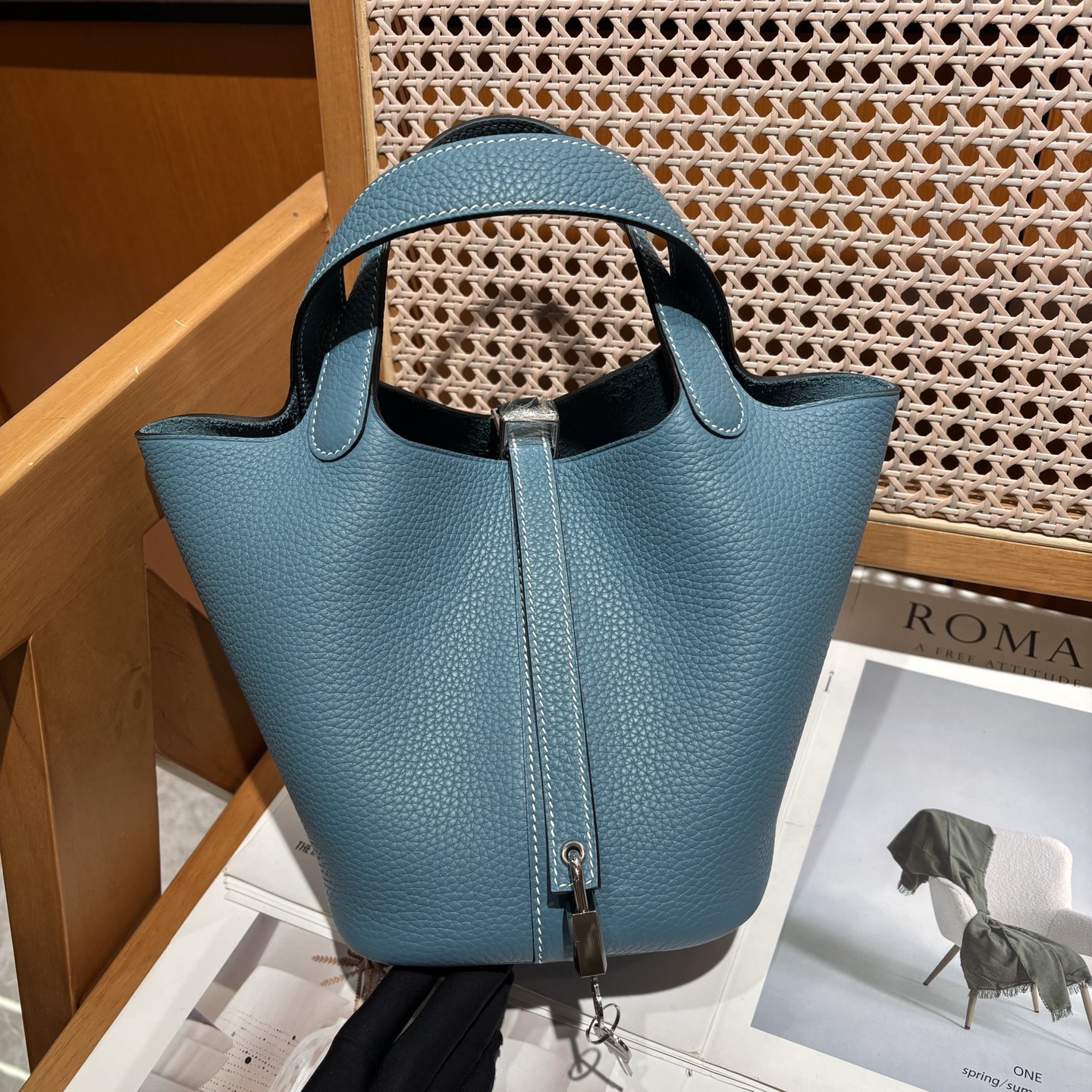 NO:811712,Vegetable basket icotin 18 TC leather denim blue, Hermes, hermes, Hermes,19860909菜篮子 icotin 18 TC皮 牛仔蓝,爱马仕,hermes,Hermes,,Bag