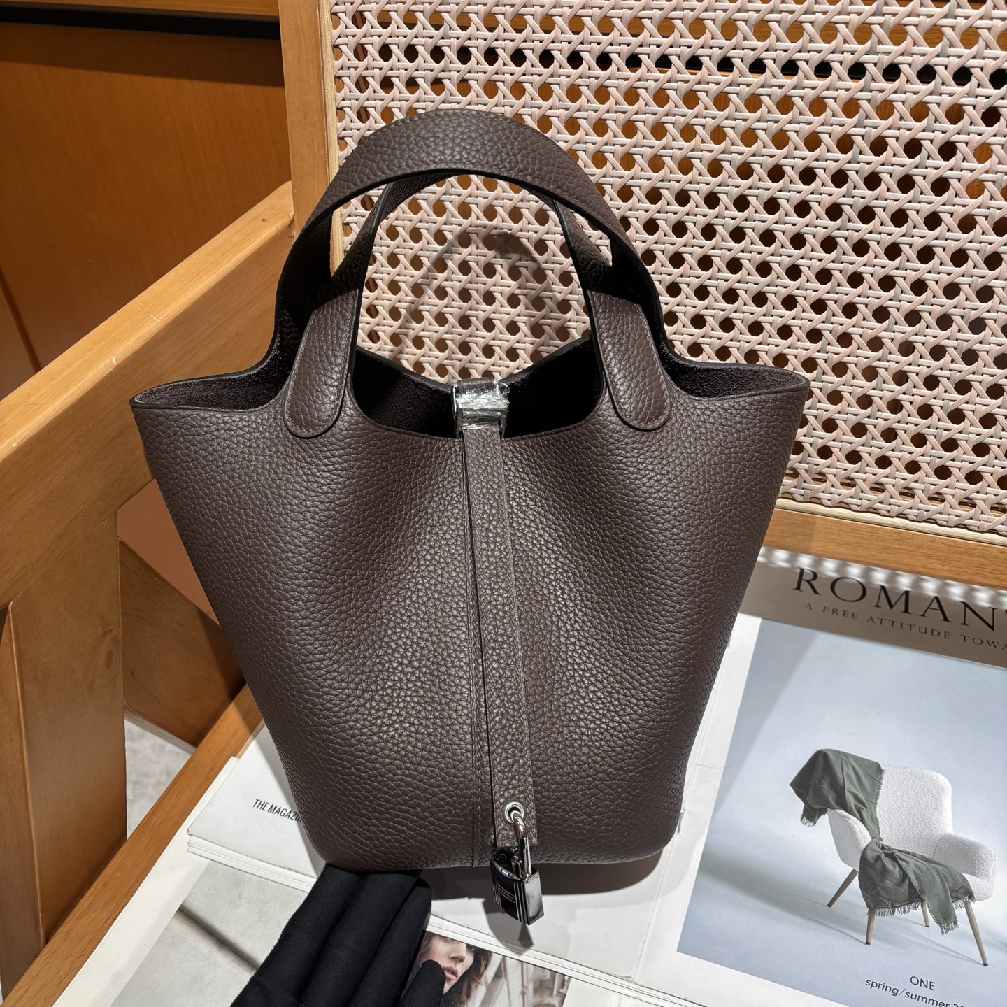 NO:811707,Vegetable basket icotin 18 TC leather ebony, Hermes, hermes, Hermes,19860909菜篮子 icotin 18 TC皮 乌木色,爱马仕,hermes,Hermes,,Bag