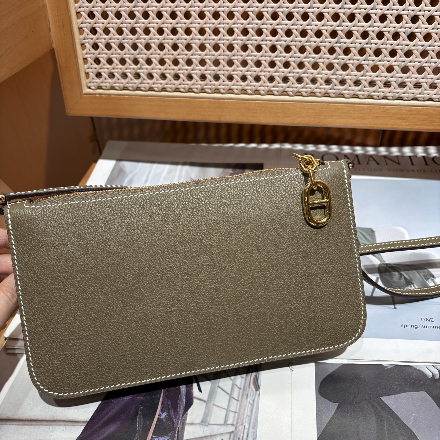 NO:700728,Ziengo clutch Ev leather elephant gray gold, Hermes,19860909Ziengo手包 Ev皮 大象灰金,,Hermes,,Bag