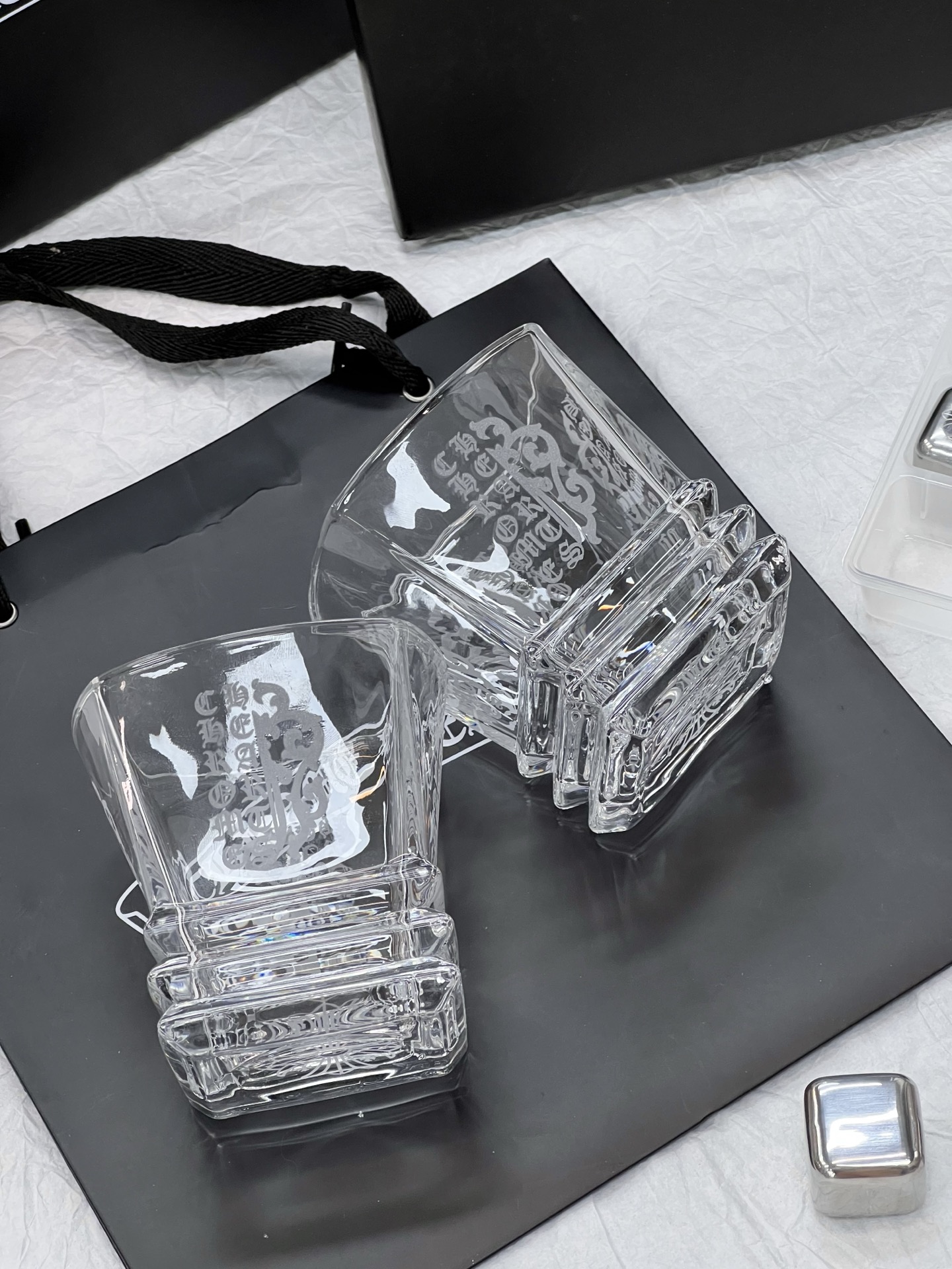 Chrome Hearts Crystal Whiskey Glasses,Hand Engraved Diamond Cut Glass Cup