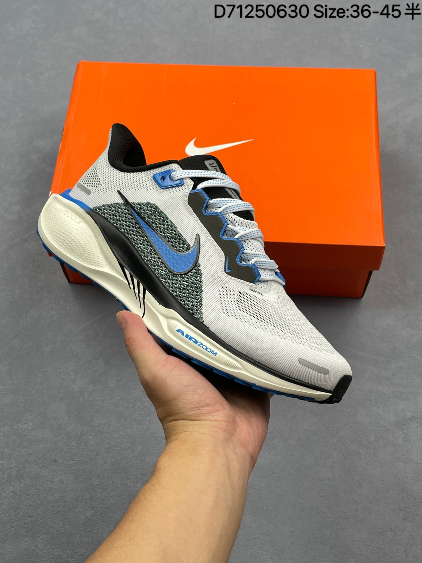 💰125
Nike「飞马新鞋」触感柔软，质感升级！随着“耐克「蓝图」系列”在巴黎的盛大发布，全新一代 登月41代 Nike Pegasus 41运动老爹鞋也正式登场啦！Nike Pegasus 41采用了全掌ReactX泡绵中底，前掌和后跟还配备了Air Zoom气垫单元，据说跑起来更快更舒适哦！这次最大的升级点，就是飞马系列首次引入了ReactX泡绵，听说相比React泡绵，能量回馈提升了整整13%哦！
货号：HV5218 尺码:36-45半 编码:D71250630