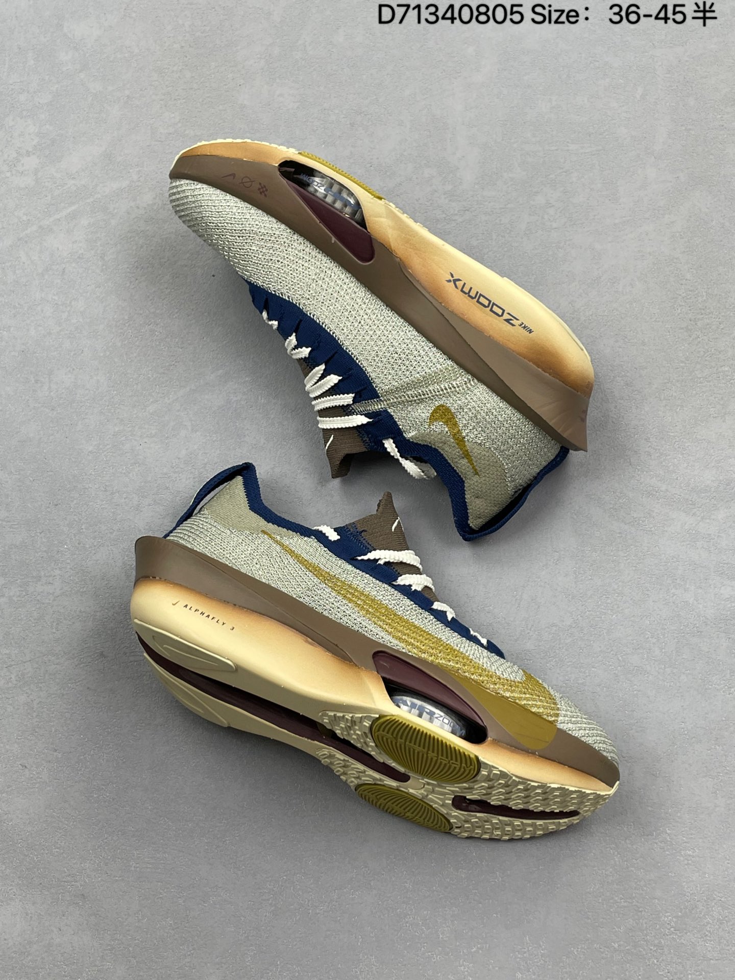 💰170
NK Air Zoom Alphafly NEXT% 3 2024全新马拉松超级跑鞋 FD8356-100 有史以来最轻盈、测试次数最多的NK Alphafly 经过精英马拉松运动员的测试验证 并搭载Air Zoom气垫 旨在助力跑者实现突破 取得更佳的成绩 在开发过程中 Alphafly 3帮助耐克运动员凯尔文·基普图姆（Kelvin Kiptum）以2:00:35的成绩刷新了马拉松世界纪录 Alphafly的动力设计没有改变——Air Zoom气垫单元、Flyplate碳纤维板和ZoomX泡绵 但是整体系统的制作方法略有调整 优化和提升了对运动员的帮助 主要更新包括一体式鞋底 提供顺畅稳定的“后跟到脚趾”过渡；更宽的全长Flyplate碳纤维板提供稳定助推力 全新Fast Shot外底保证出色牵引力和抓地力 全新Atomknit 3.0鞋面提供更强的控制力、透气性和中足支撑力 
货号：HV4318
尺码：36 36.5 37.5 38 38.5 39 40 40.5 41 42 42.5 43 44 44.5 45
编号：D71340805