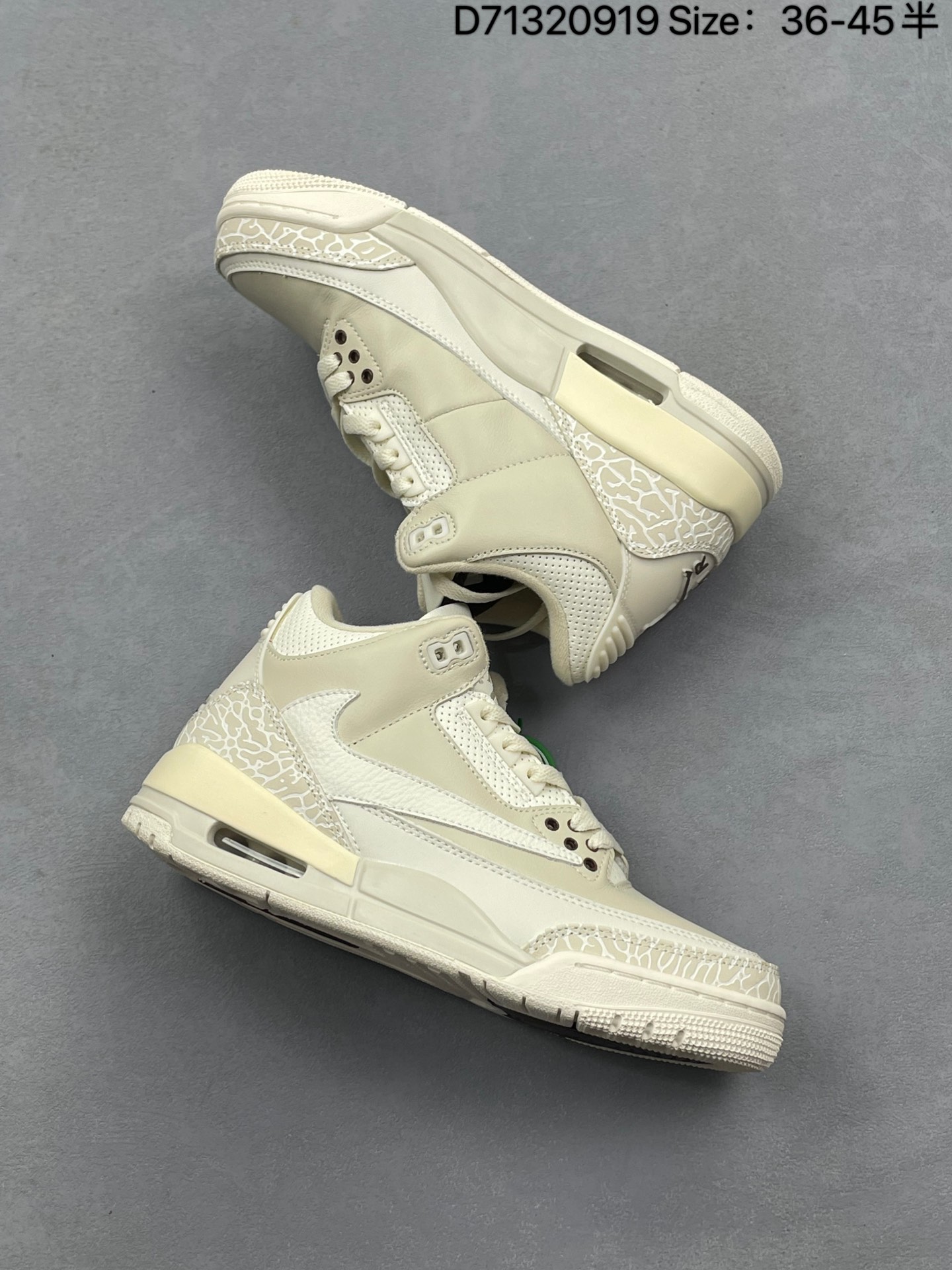 💰160
Air Jordan 3 Retro "Mocha" 摩卡 AJ3 乔丹3代 aj3 乔3 咖啡配色 乔丹篮球鞋系列 配色灵感来源于巧克力、奶油制成的摩卡咖啡作为一款距今17年冲新发售的原创配色,白色皮质鞋身搭配咖啡色爆裂纹装饰,营造出一种纯粹、古朴的素雅感受,上脚气质颇为不俗。鞋舌Jumpman Logo以及后跟Jumpman Logo及Air均以咖啡色点缀,最后以白色中底搭配咖啡色外底及棕色Jordan字样完善设计收尾。
货号:136064-122
尺码:36 36.5 37.5 38 38.5 39 40 40.5 41 42 42.5 43 44 45
编码D71320919
Size:36~45半