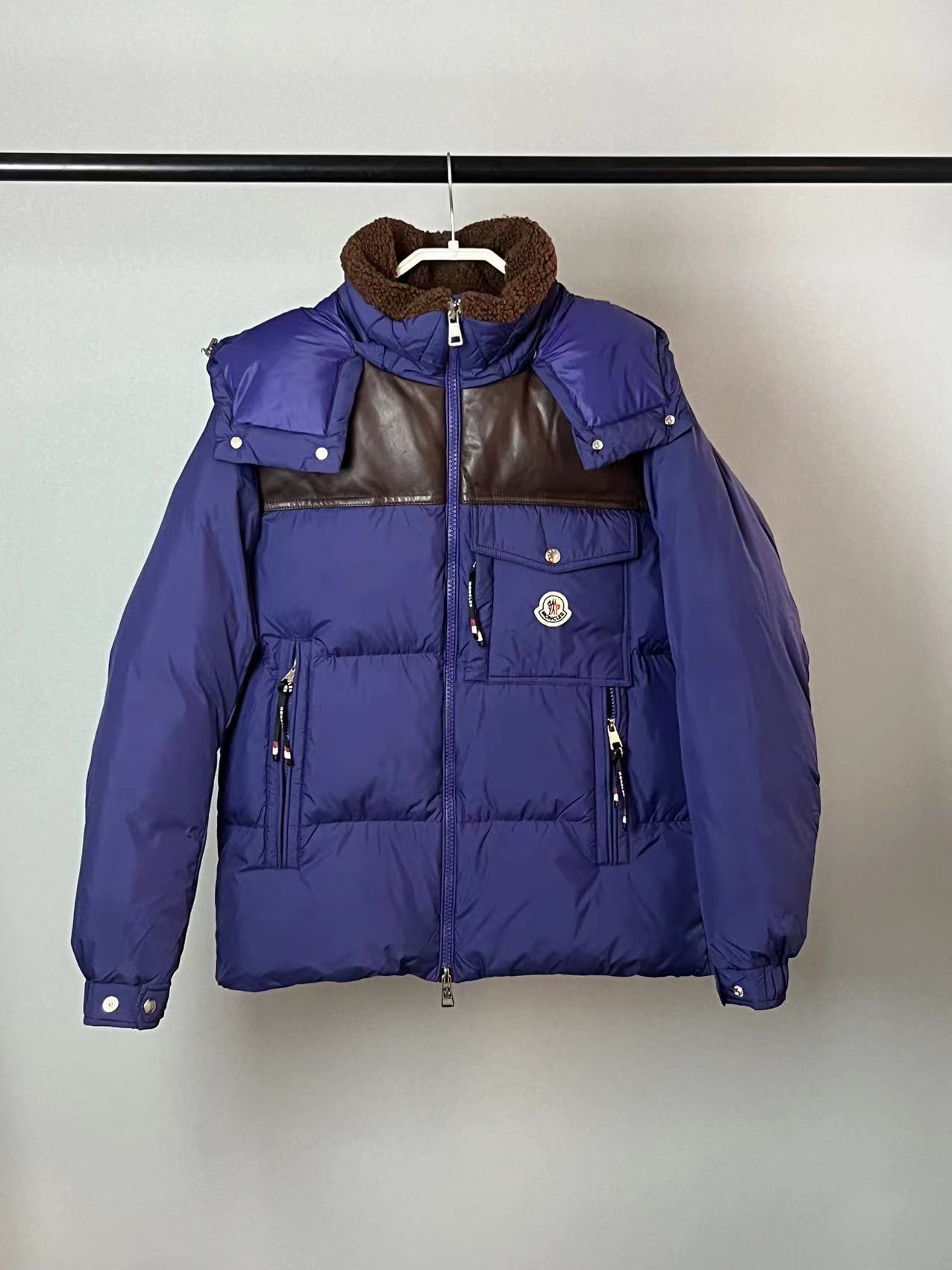 Moncler Vêtements Manteaux & Blousons Veste En Duvet Noir Bleu épissure Unisexe Hommes Lambswol Nylon Fibre de polyester Peau mouton Laine Milgauss