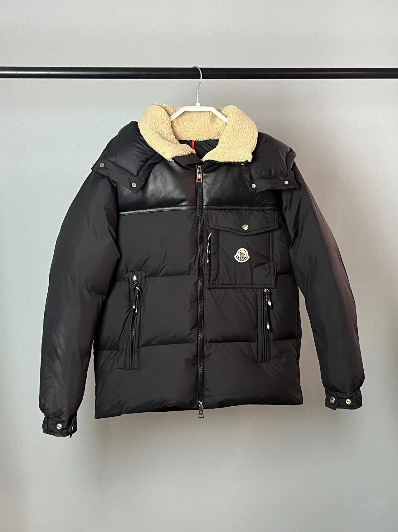 Moncler Vêtements Manteaux & Blousons Veste En Duvet Noir Bleu épissure Unisexe Hommes Lambswol Nylon Fibre de polyester Peau mouton Laine Milgauss