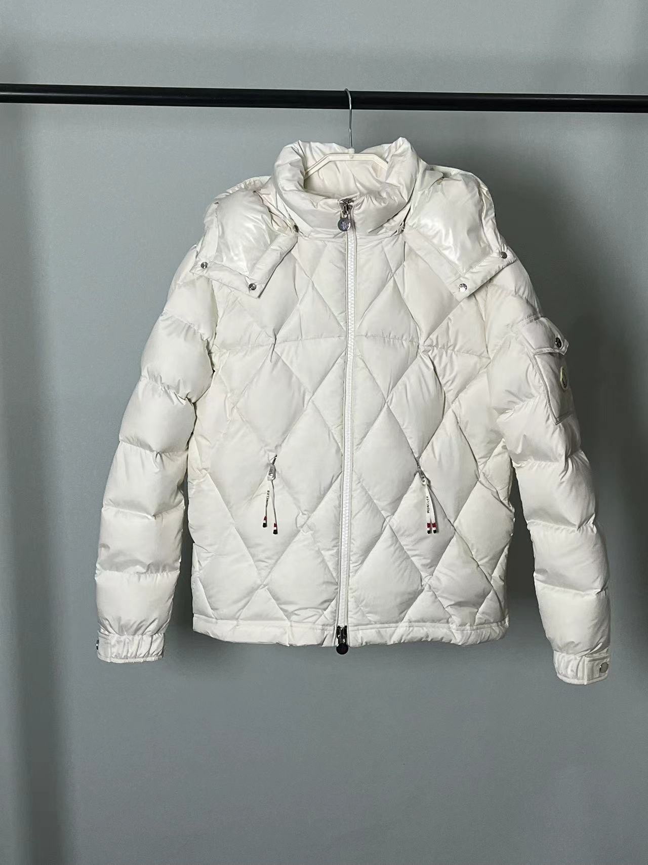 Moncler Clothing Coats & Jackets Down Jacket Black White Men Nylon Wool