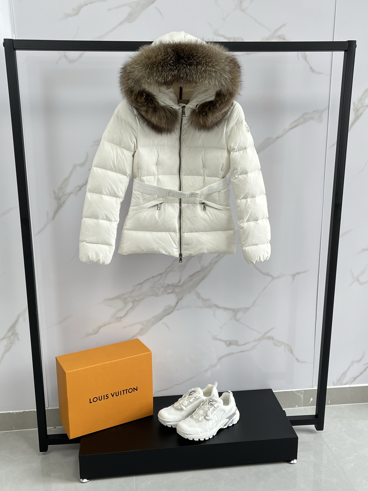 Moncler Boed Down Jacket with Fur Hood and Belt - Winter Collection