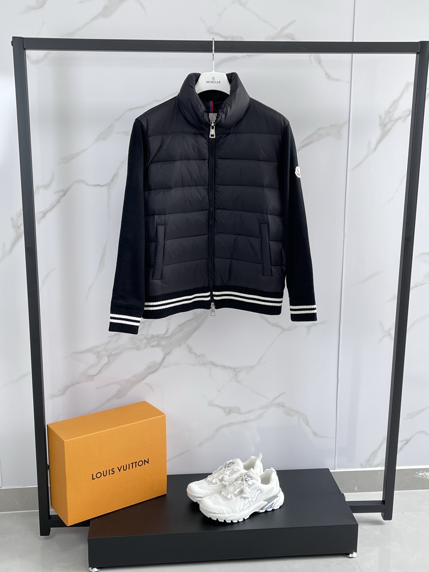 Moncler Men's Black Down Padded Jacket with Knitted Sleeves 2 i1757423506804 3192 0 0