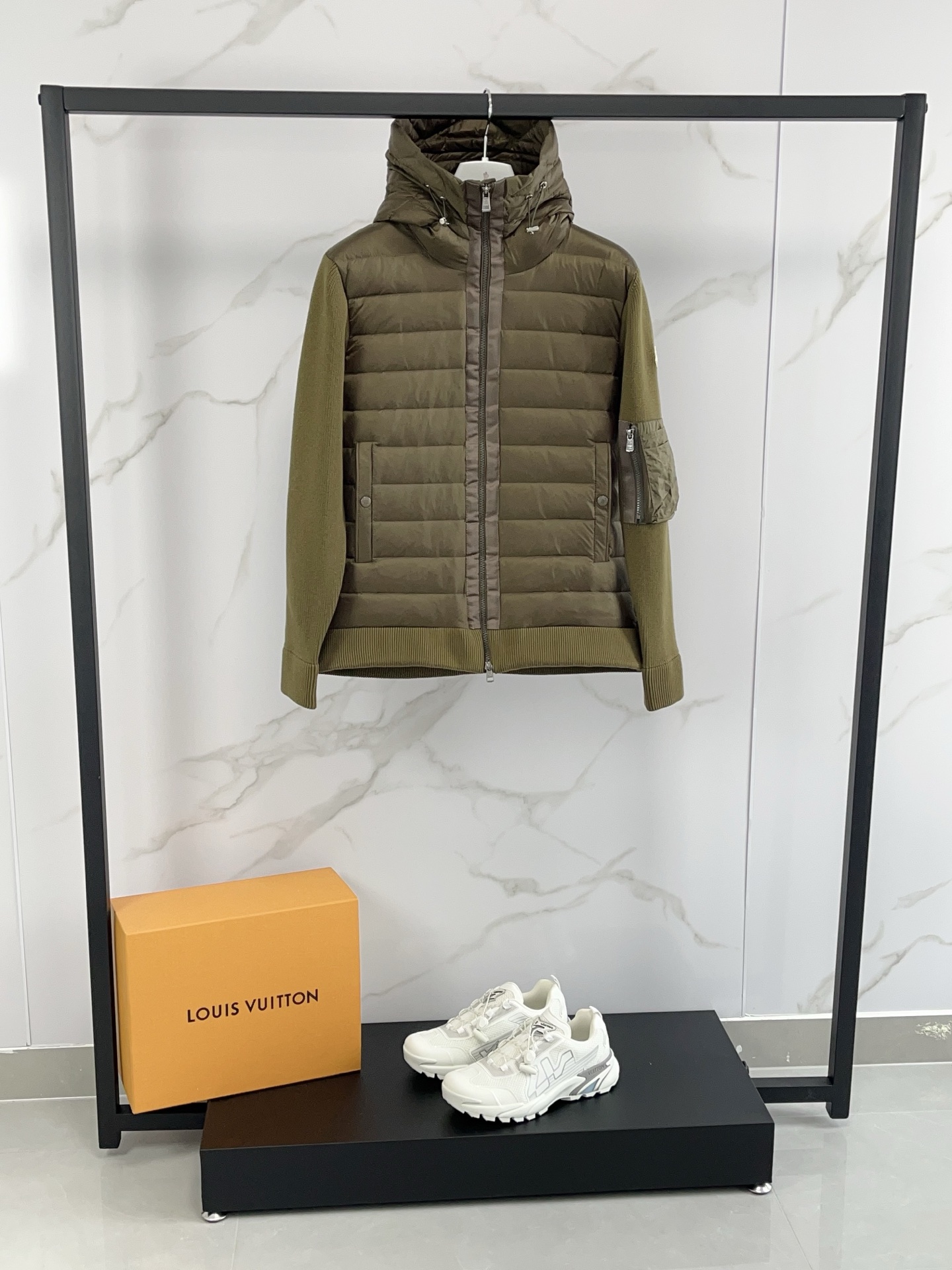 Moncler Women's Down Puffer Jacket Wool Knit Panel Olive Green 3 i1759580419622 2941 0 1