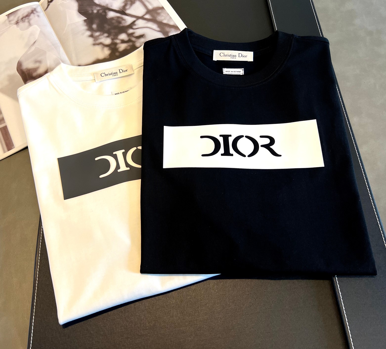 2026 primavera y verano algodón puro 270 g hilo doble liso mangas cortas logotipo: proceso DIOR: silicona color: negro/…