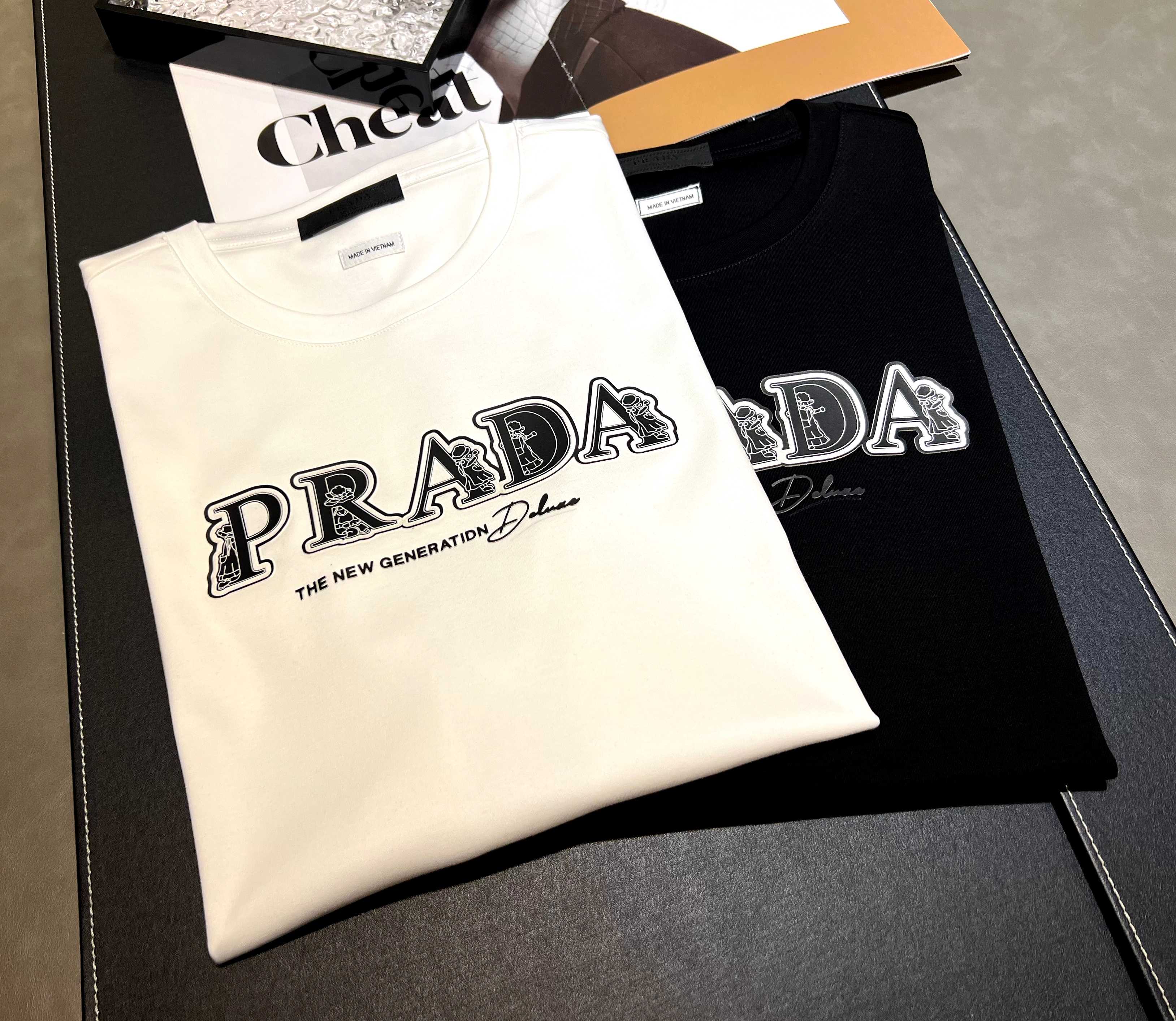2025 nueva primavera y verano 270 g de algodón mercerizado de manga corta Logotipo: PRADA Tecnología: silicona recubier…