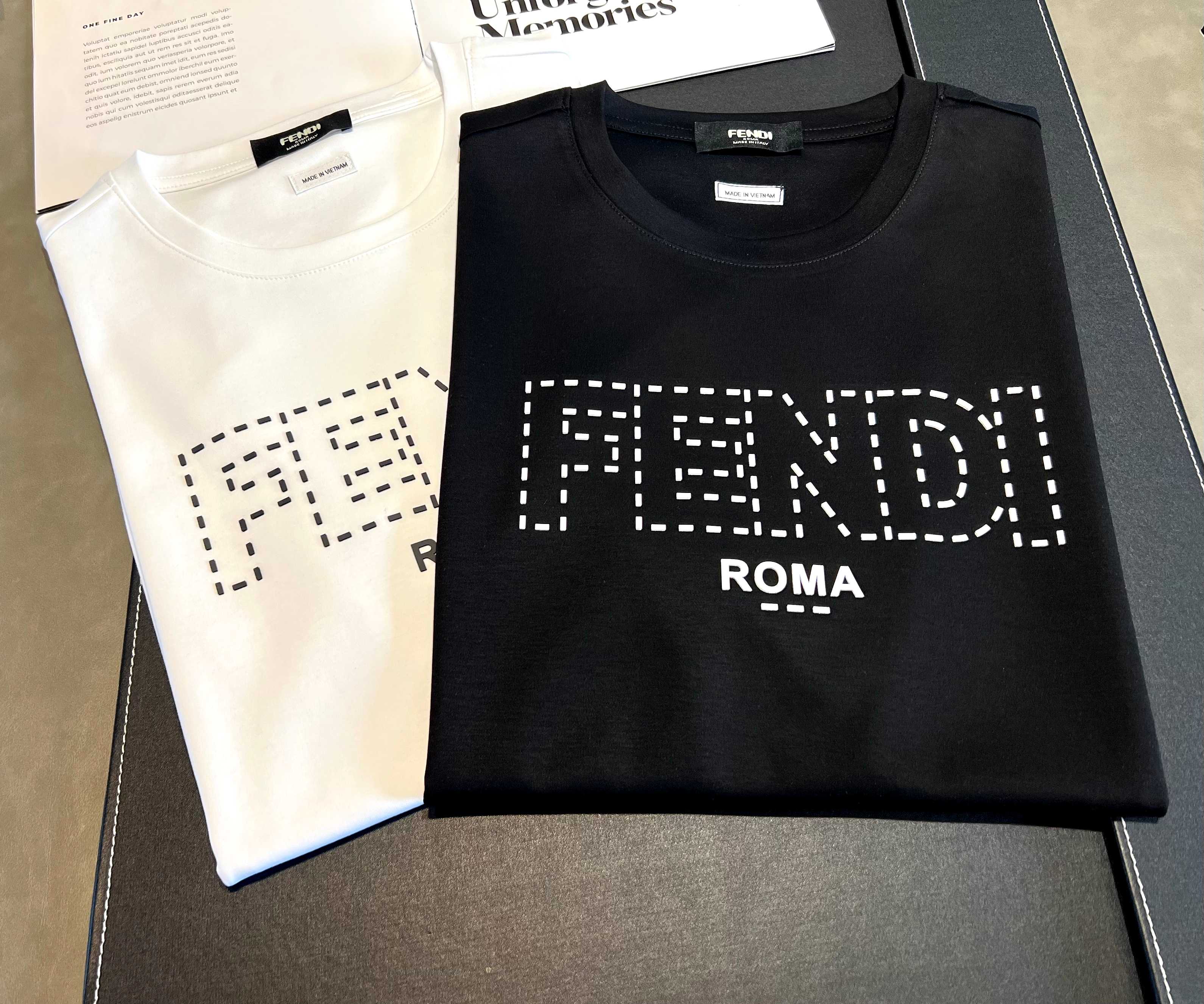 Camiseta de manga corta de algodón mercerizado de 200 g, nueva para primavera/verano 2026, logo: FENDI, técnica: silico…