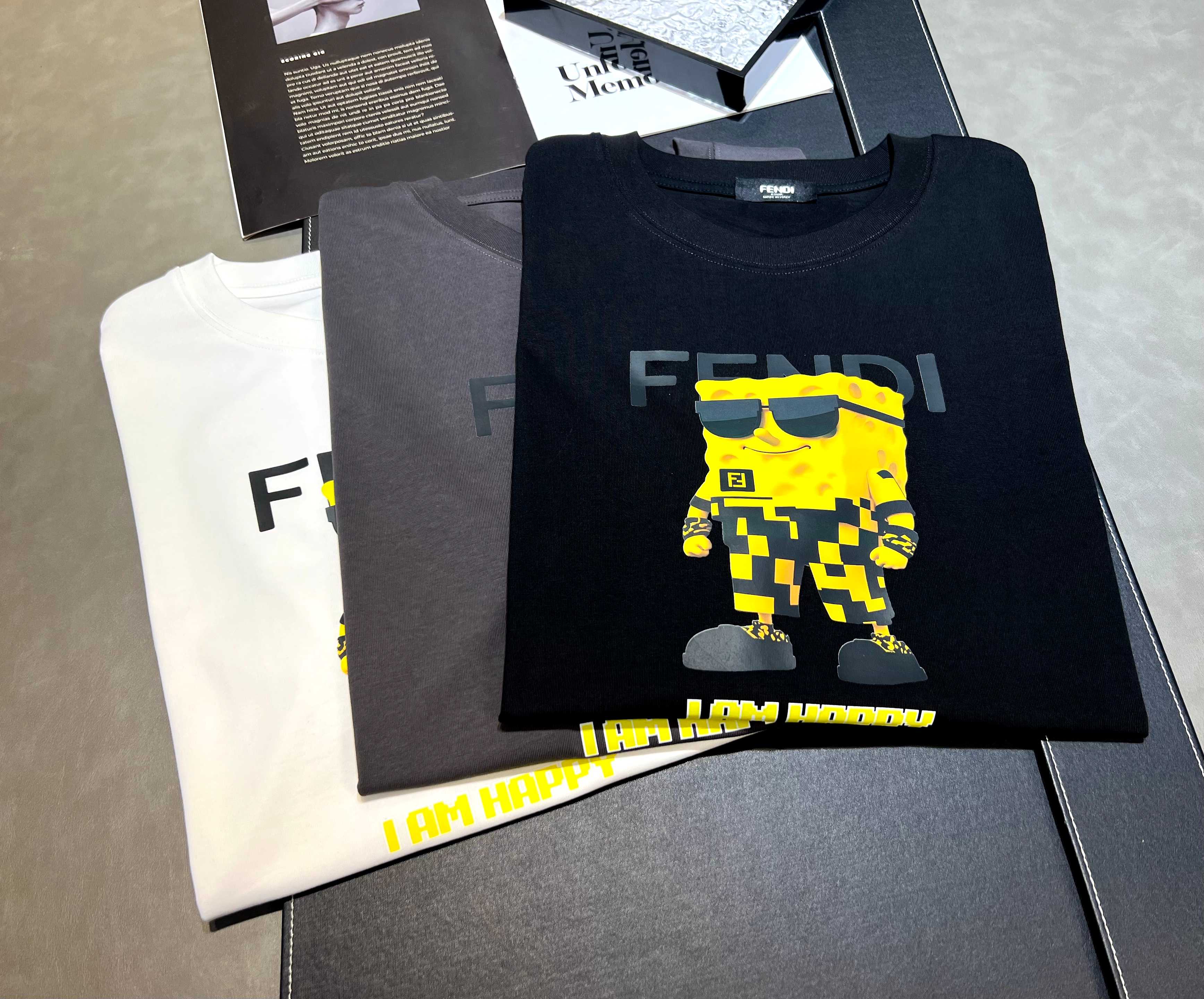 Camiseta de manga corta de algodón puro de 270 g, tejido liso de doble hilo, para primavera/verano 2026, logo: FENDI, t…