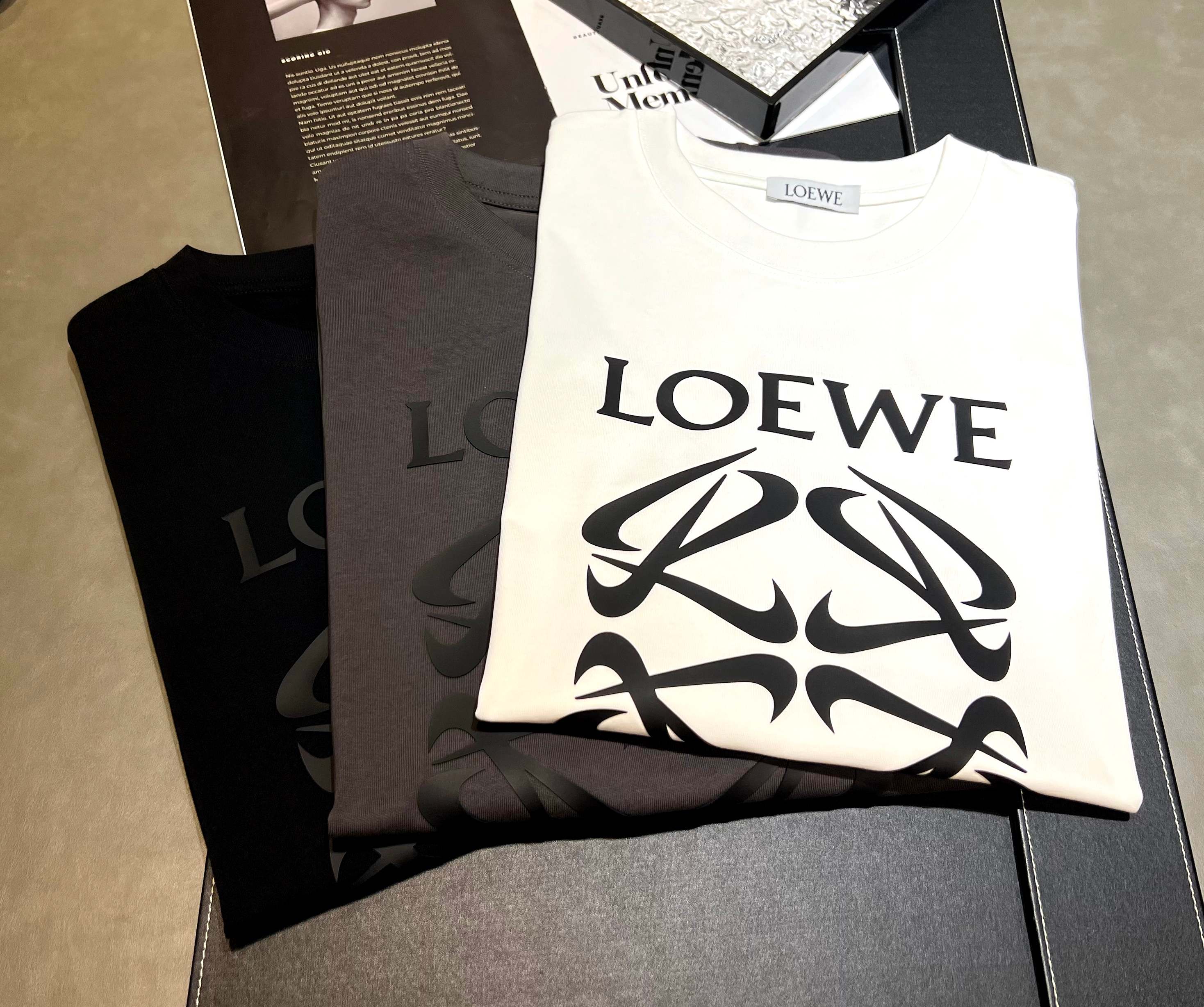Camiseta de manga corta de algodón 100% de primavera/verano 2026, 270 g, tejido liso de doble hilo, logo: LOEWE, técnic…
