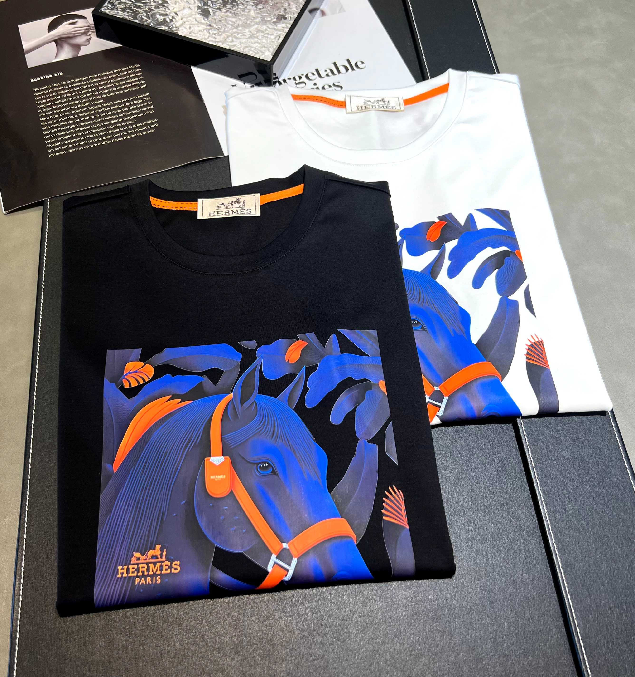Camiseta de manga corta de algodón mercerizado de 270 g, nueva para primavera/verano 2025, logo: HERMES, técnica: estam…