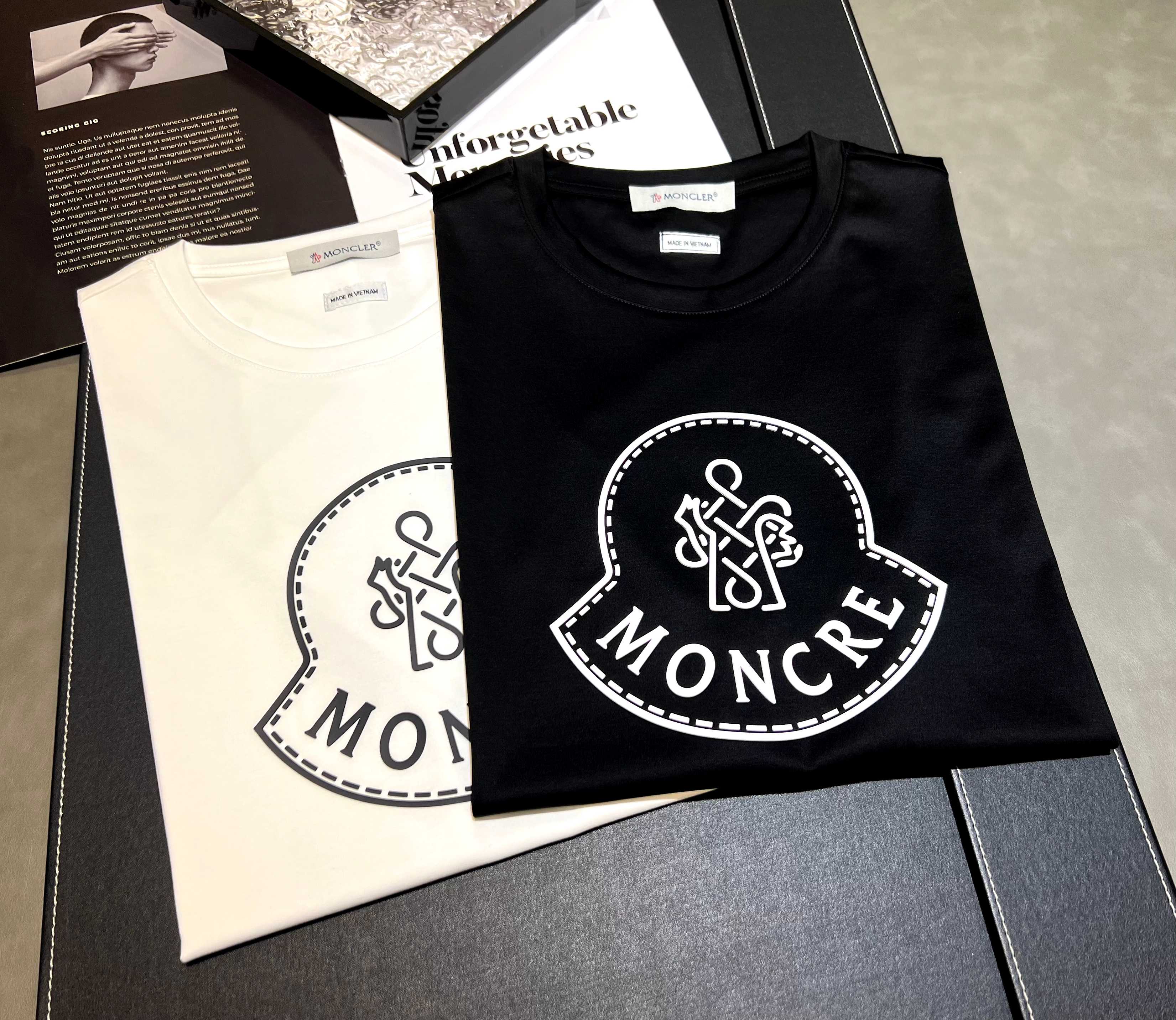 Camiseta de manga corta de algodón mercerizado de 200 g para primavera/verano 2026, logo: MONCLER, técnica: silicona, c…