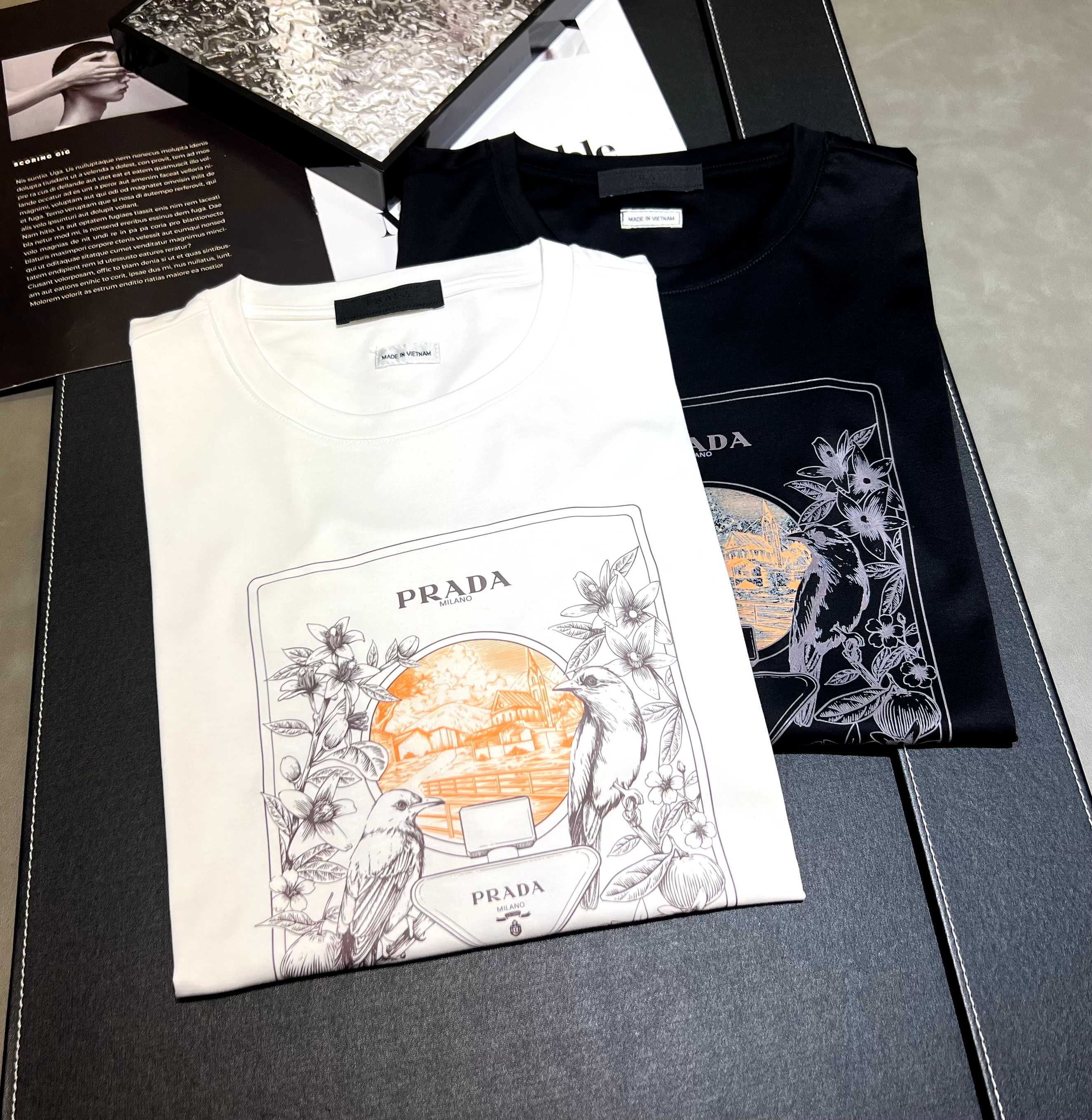 2026 nueva camiseta de manga corta de algodón mercerizado de primavera y verano de 200 g: PRADA Proceso: Impresión Colo…