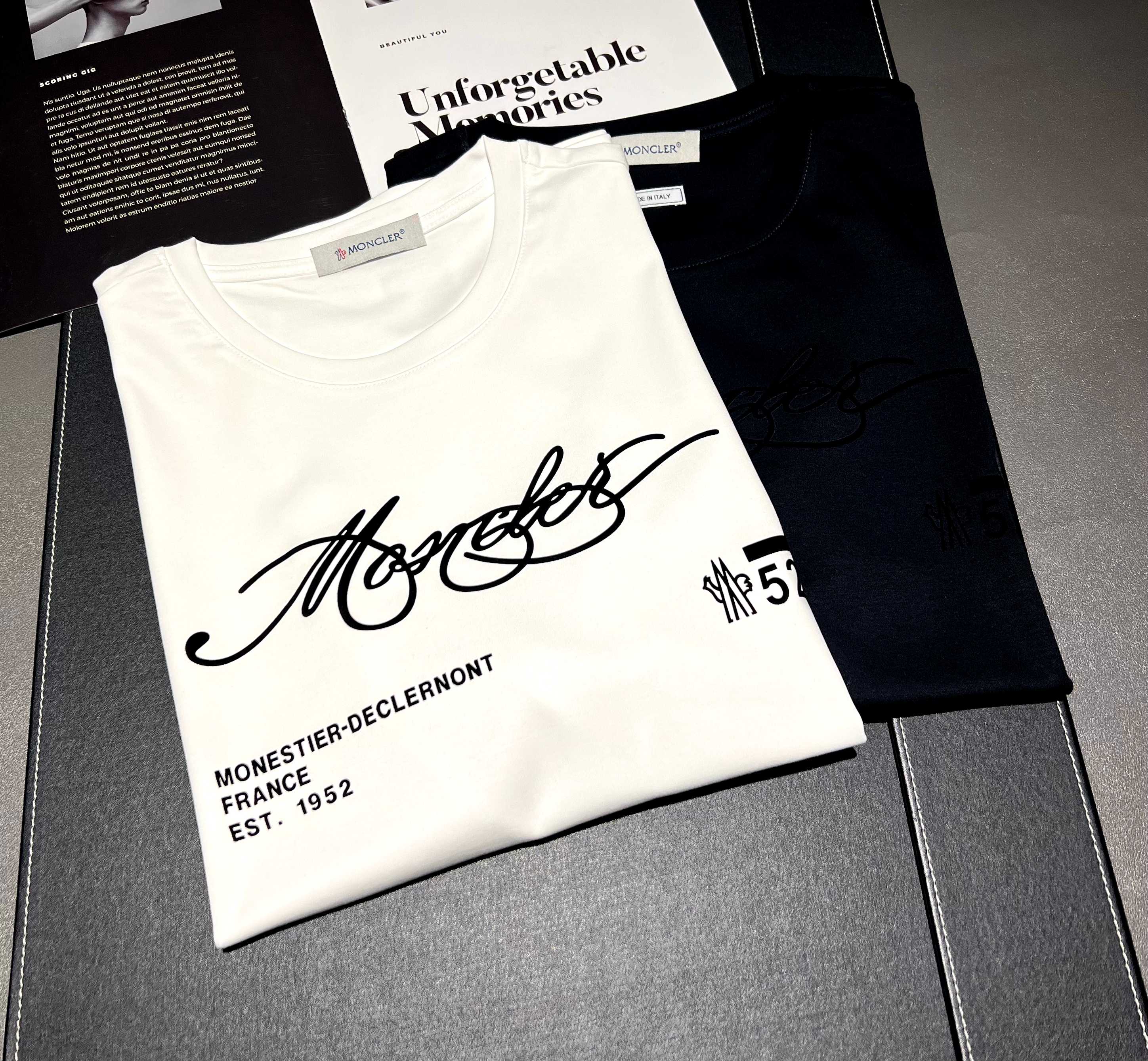 Camiseta de manga corta de algodón mercerizado de 200 g para primavera/verano 2026, logo: MONCLER, técnica: flockado, c…